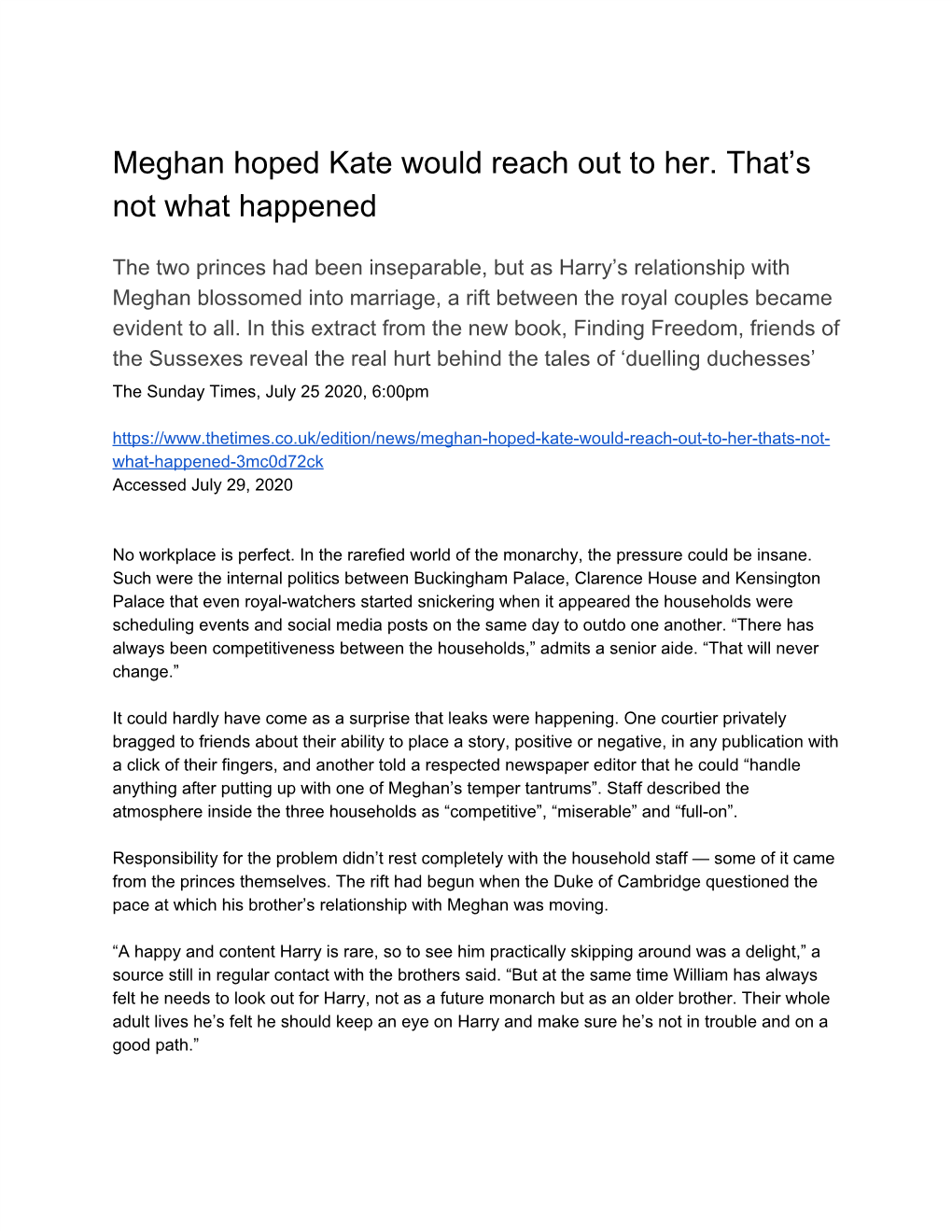 Meghan Hoped Kate Would Reach out to Her. That's Not What Happened