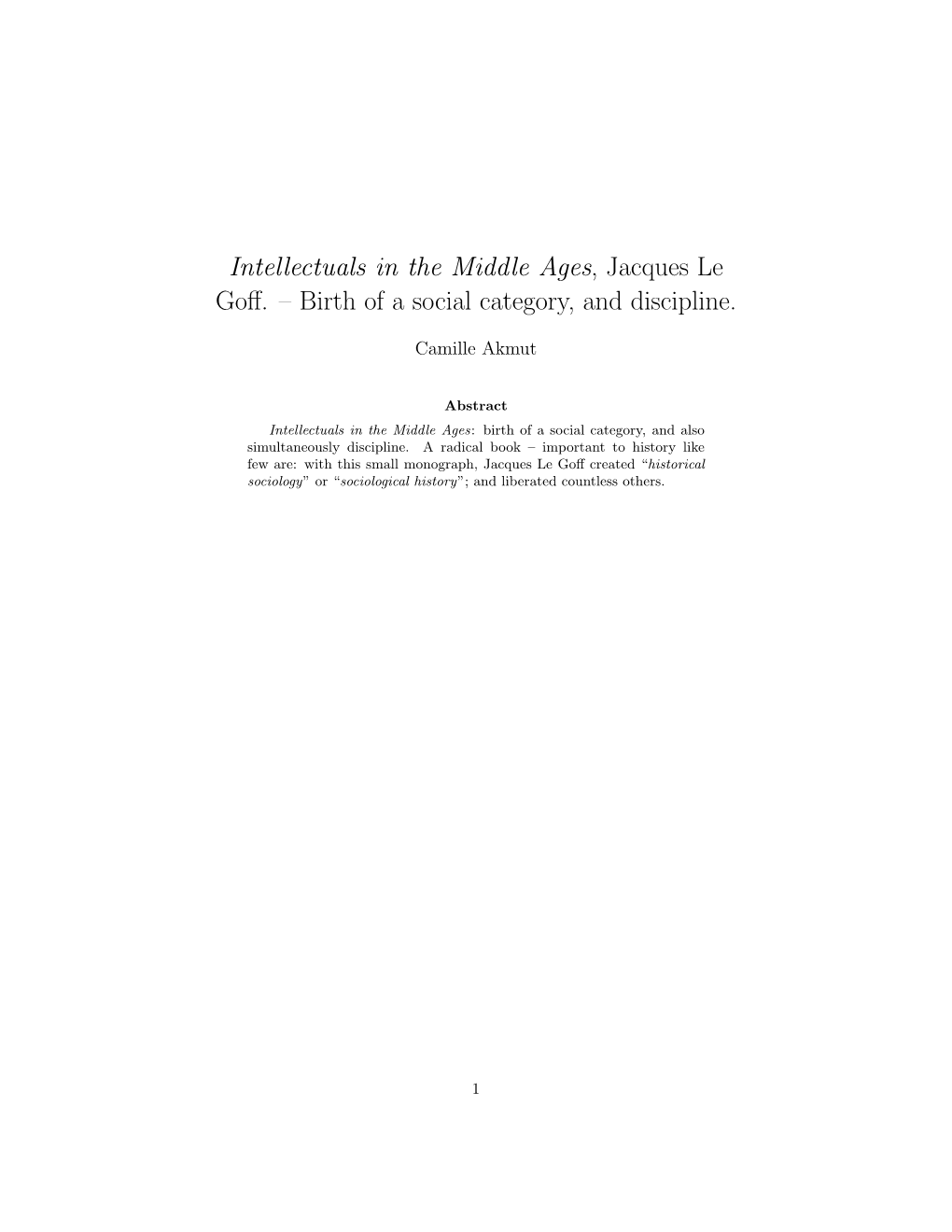 Intellectuals in the Middle Ages, Jacques Le Goff