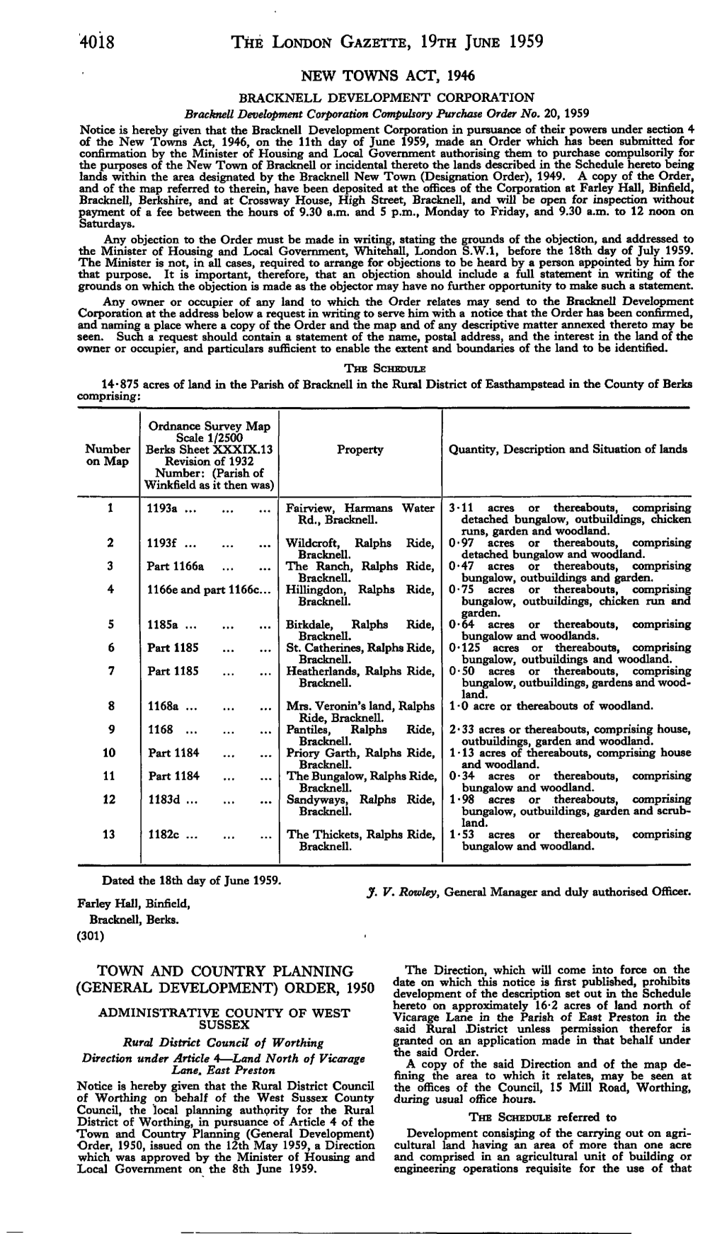 4018 the London Gazette, 19Th June 1959