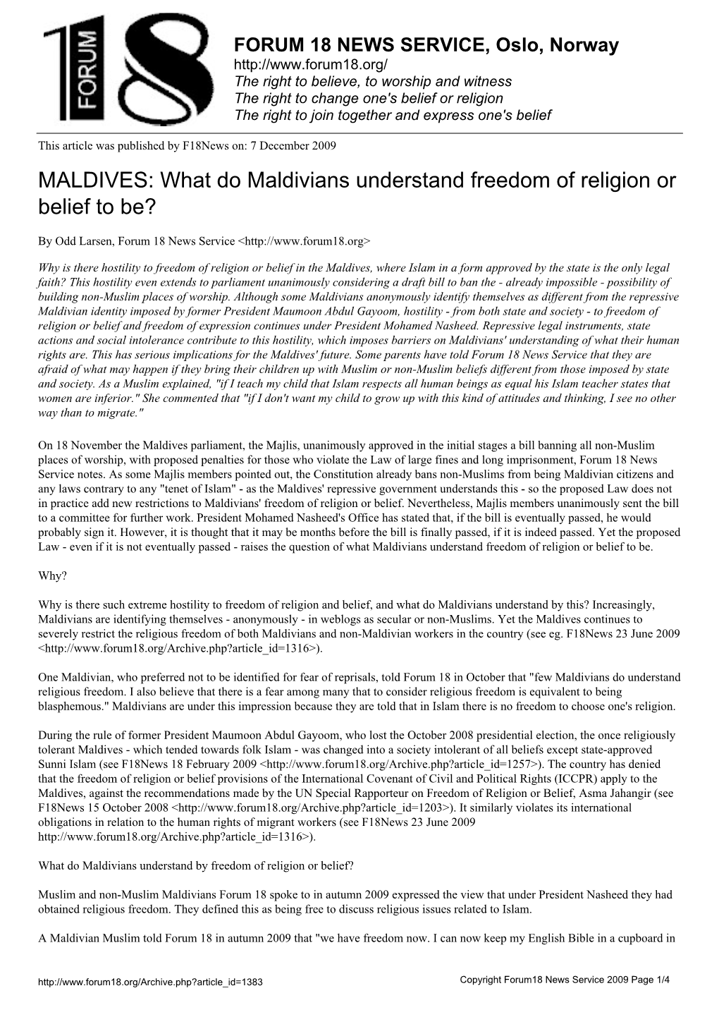 MALDIVES: What Do Maldivians Understand Freedom of Religion Or Belief to Be?