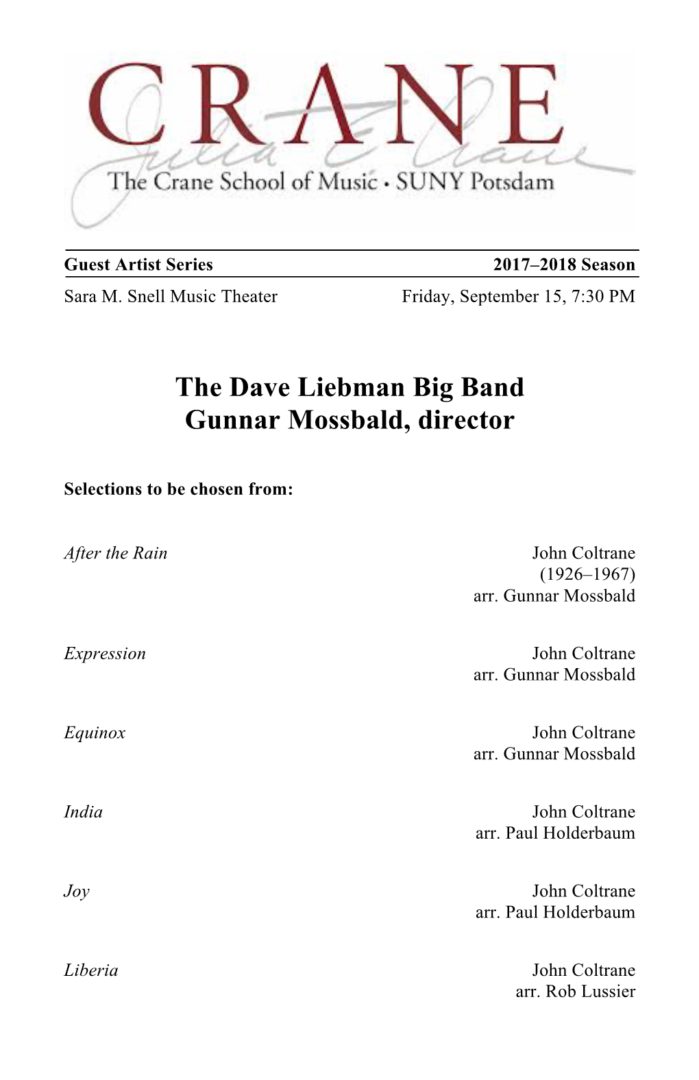 The Dave Liebman Big Band 9 15 17