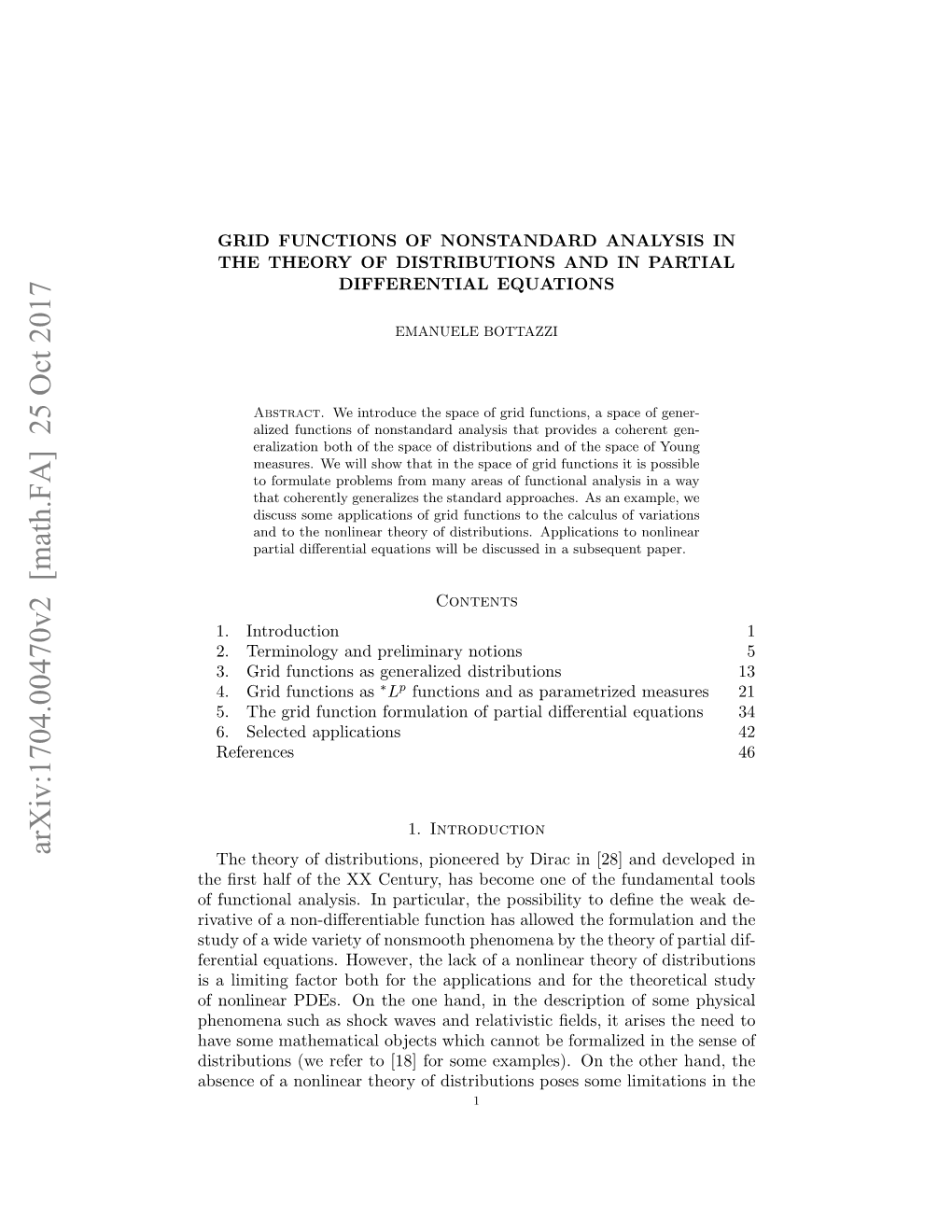 Grid Functions of Nonstandard Analysis in the Theory of Distributions and In