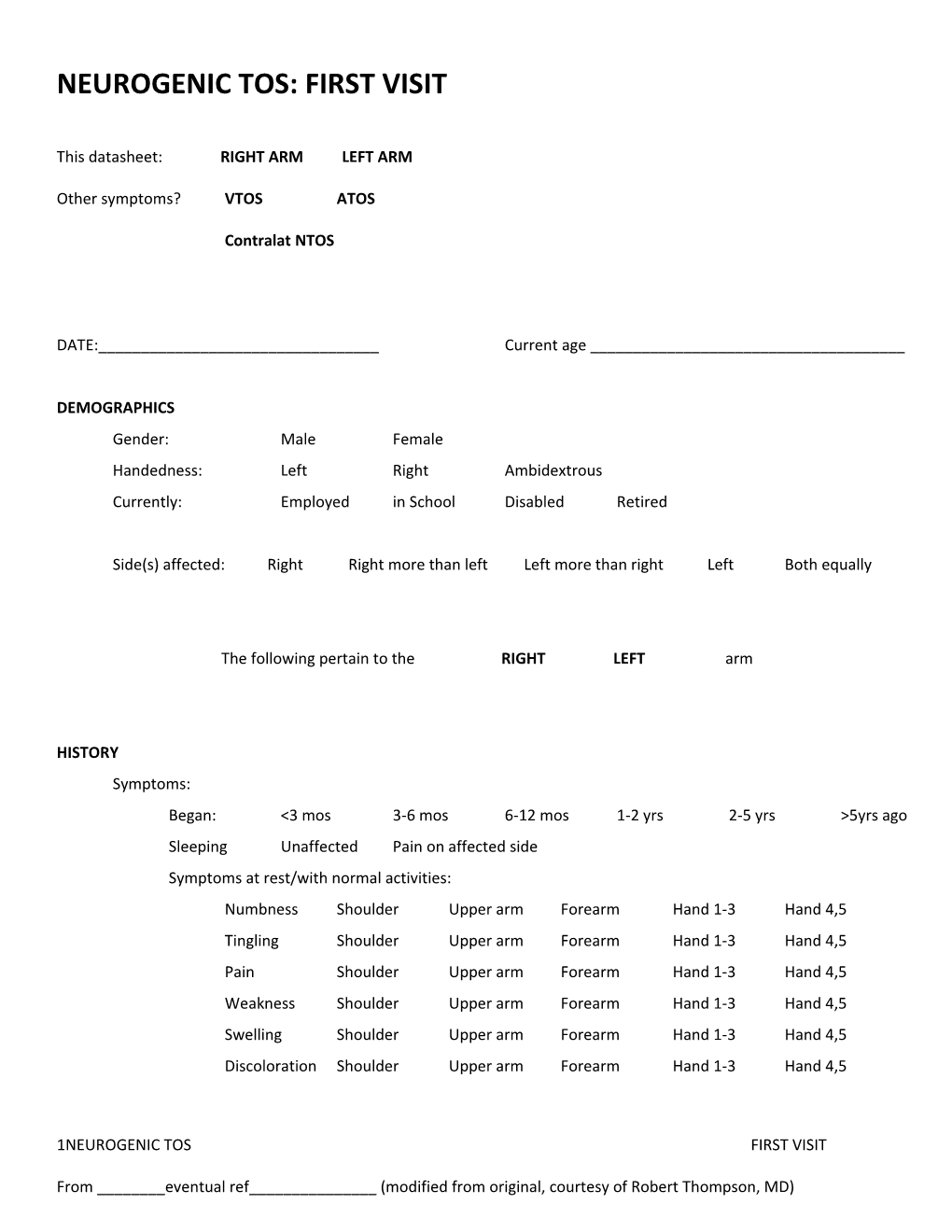 Neurogenic Tos: First Visit