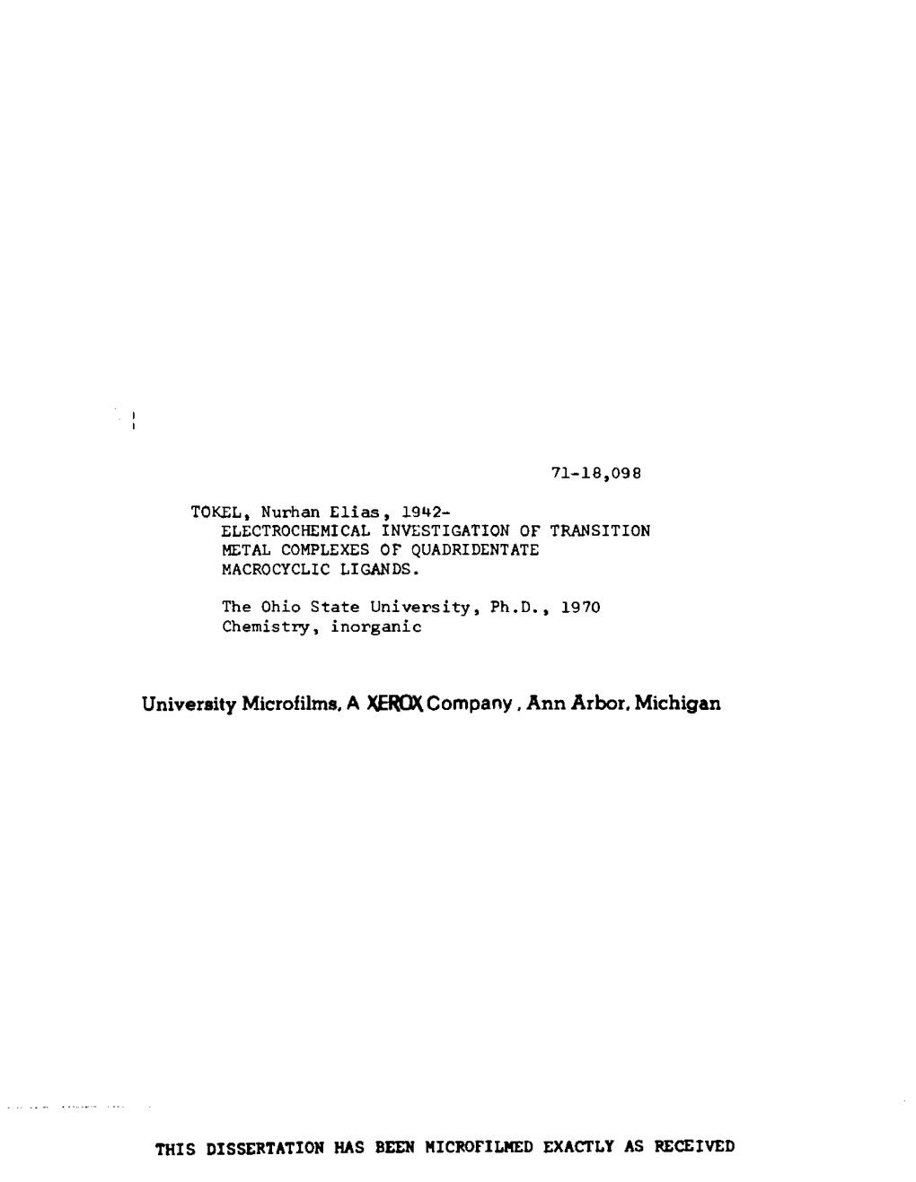 Electrochemical Investigation of Transition Metal Complexes of Quadridentate Macrocyclic Ligands