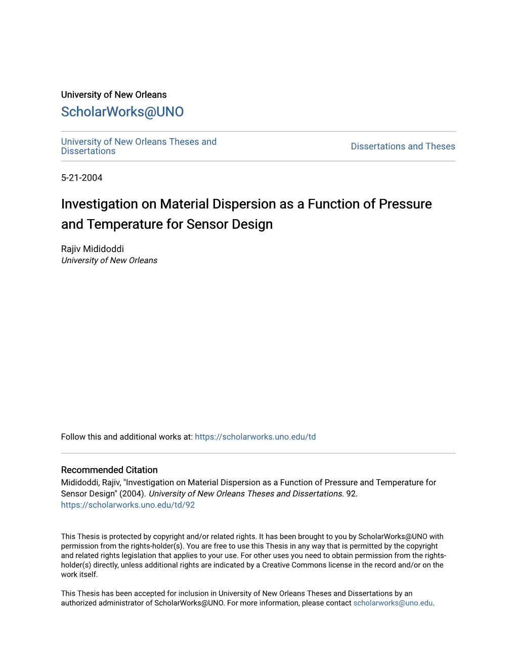 Investigation on Material Dispersion As a Function of Pressure and Temperature for Sensor Design