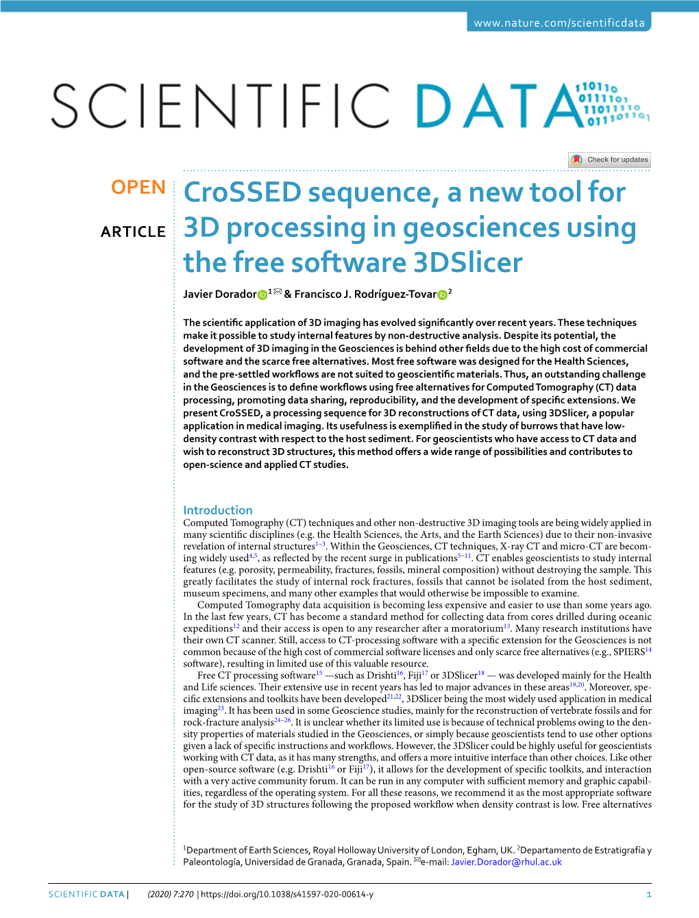 Crossed Sequence, a New Tool for 3D Processing in Geosciences Using