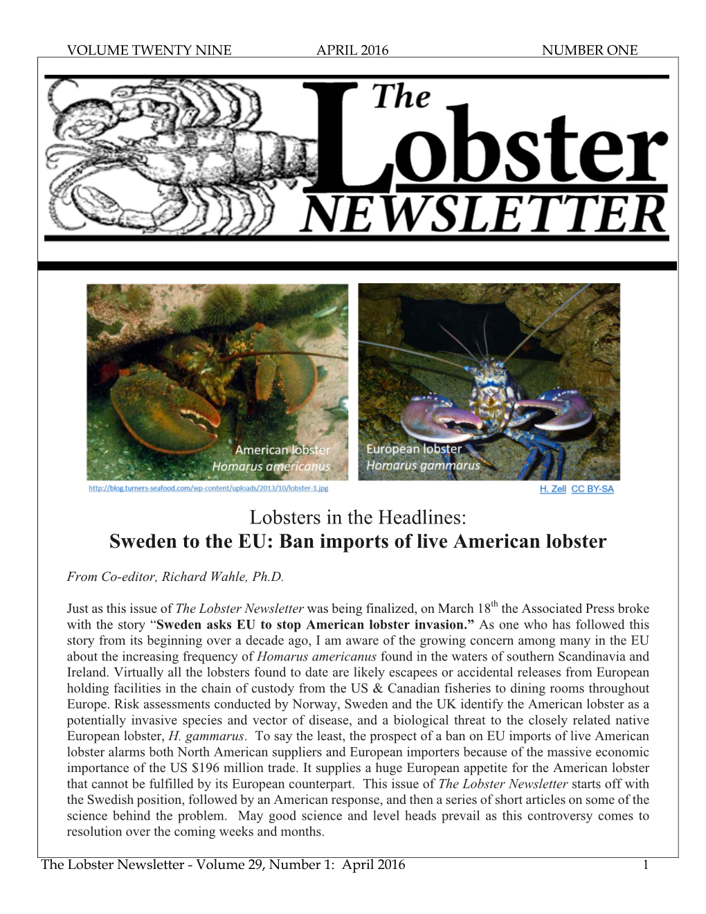 Lobsters in the Headlines: Sweden to the EU: Ban Imports of Live American Lobster