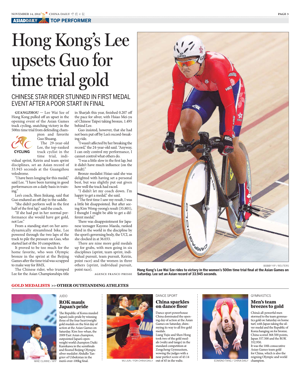 Hong Kong's Lee Upsets Guo for Time Trial Gold