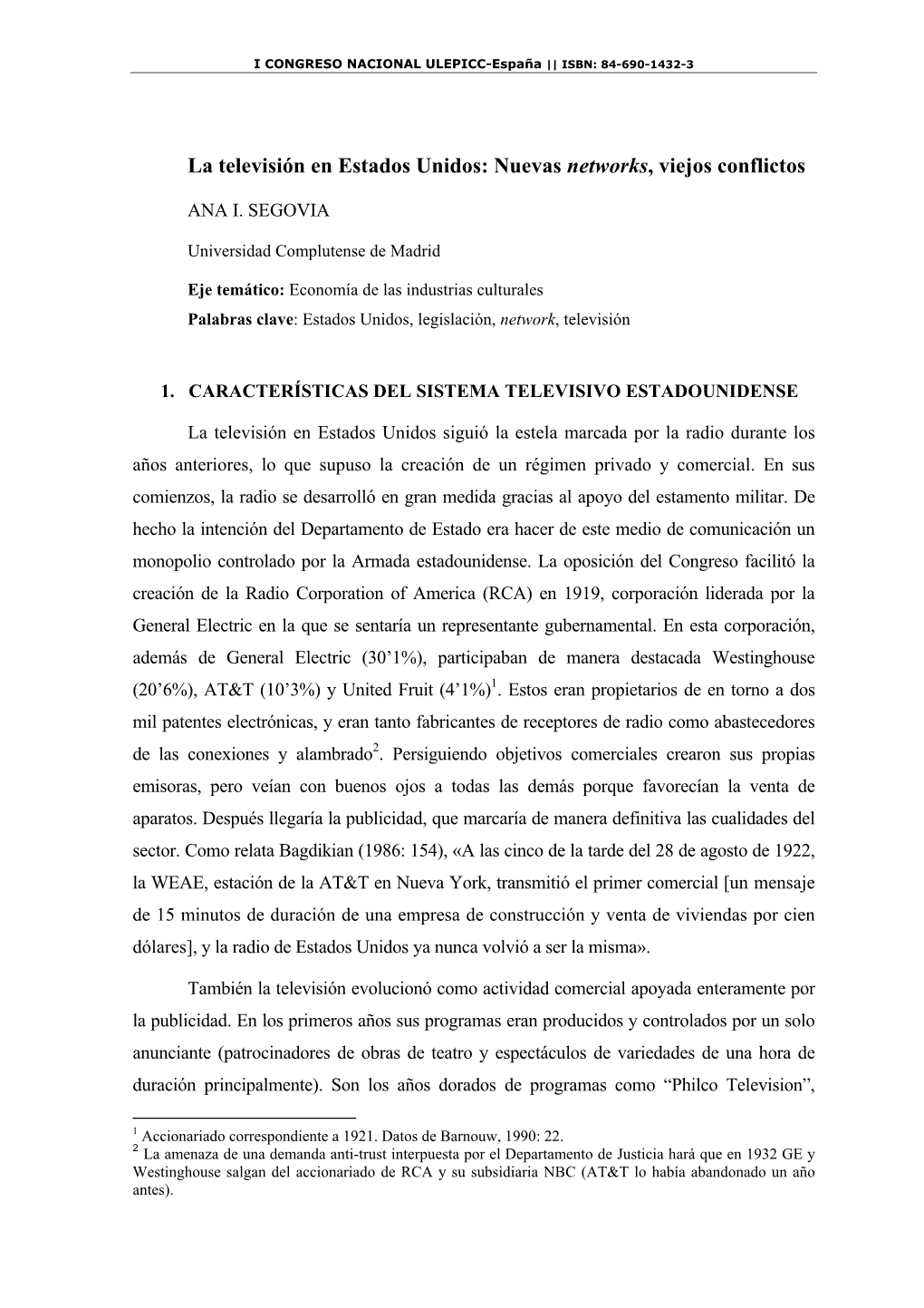 La Televisión En Estados Unidos: Nuevas Networks, Viejos Conflictos