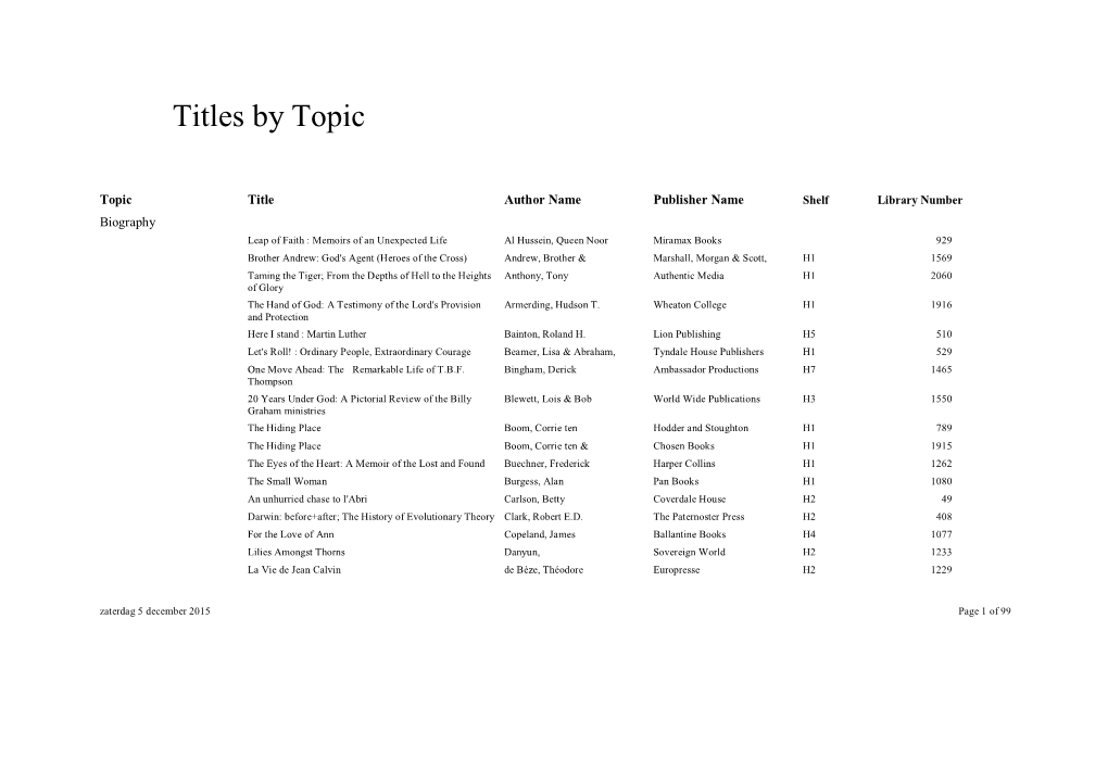 Titles by Topic