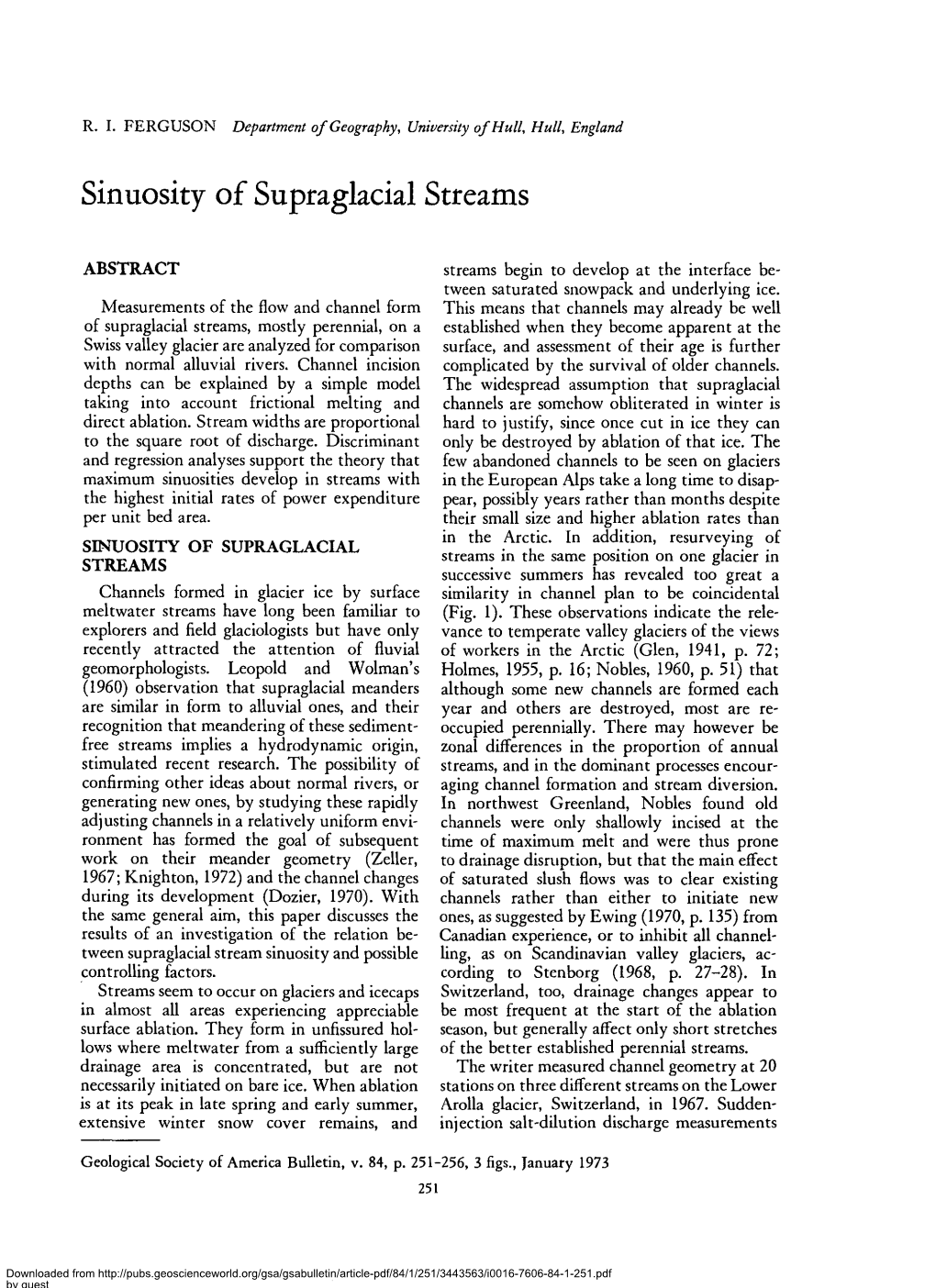 Sinuosity of Supraglacial Streams