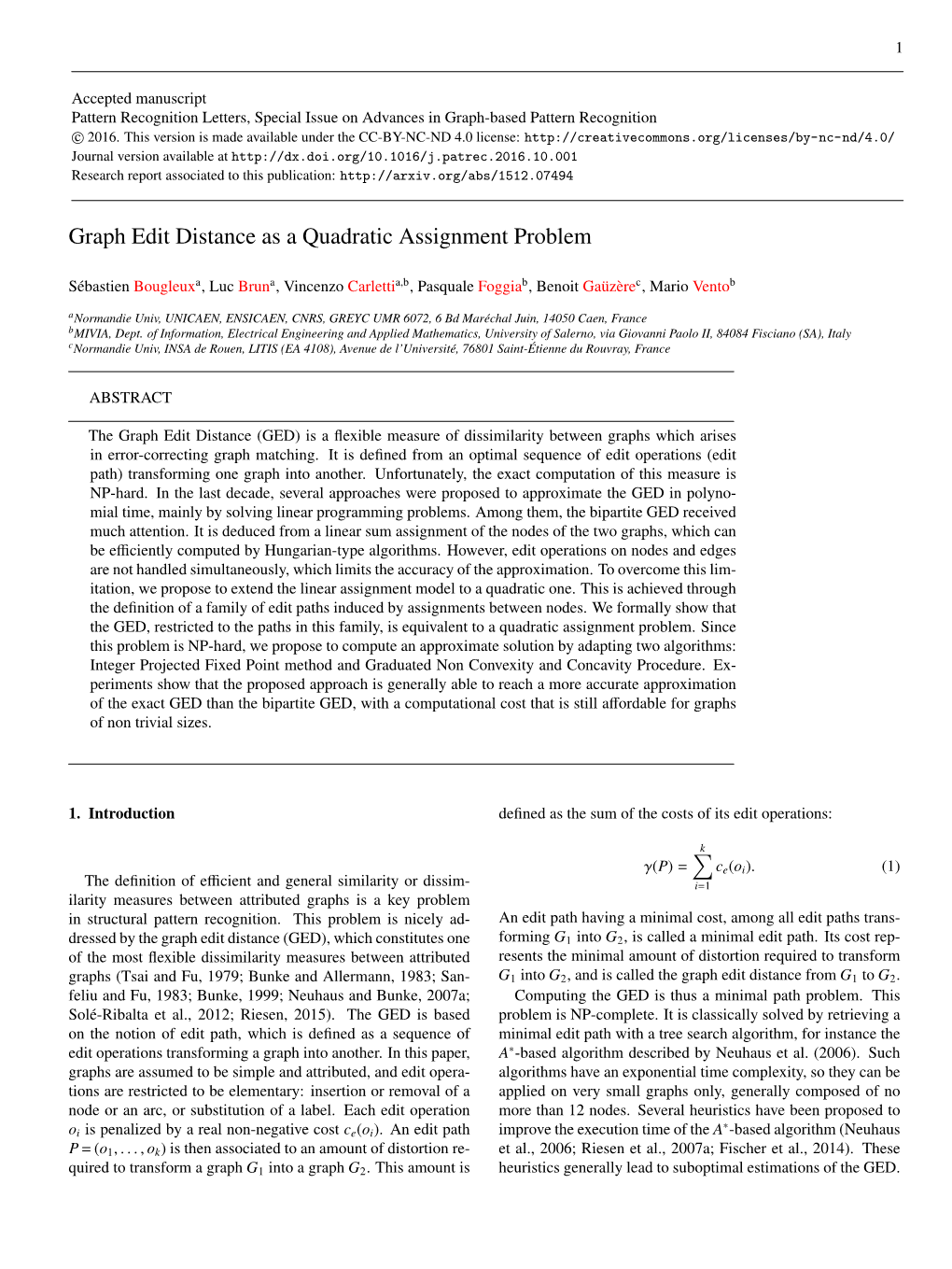 Graph Edit Distance As a Quadratic Assignment Problem