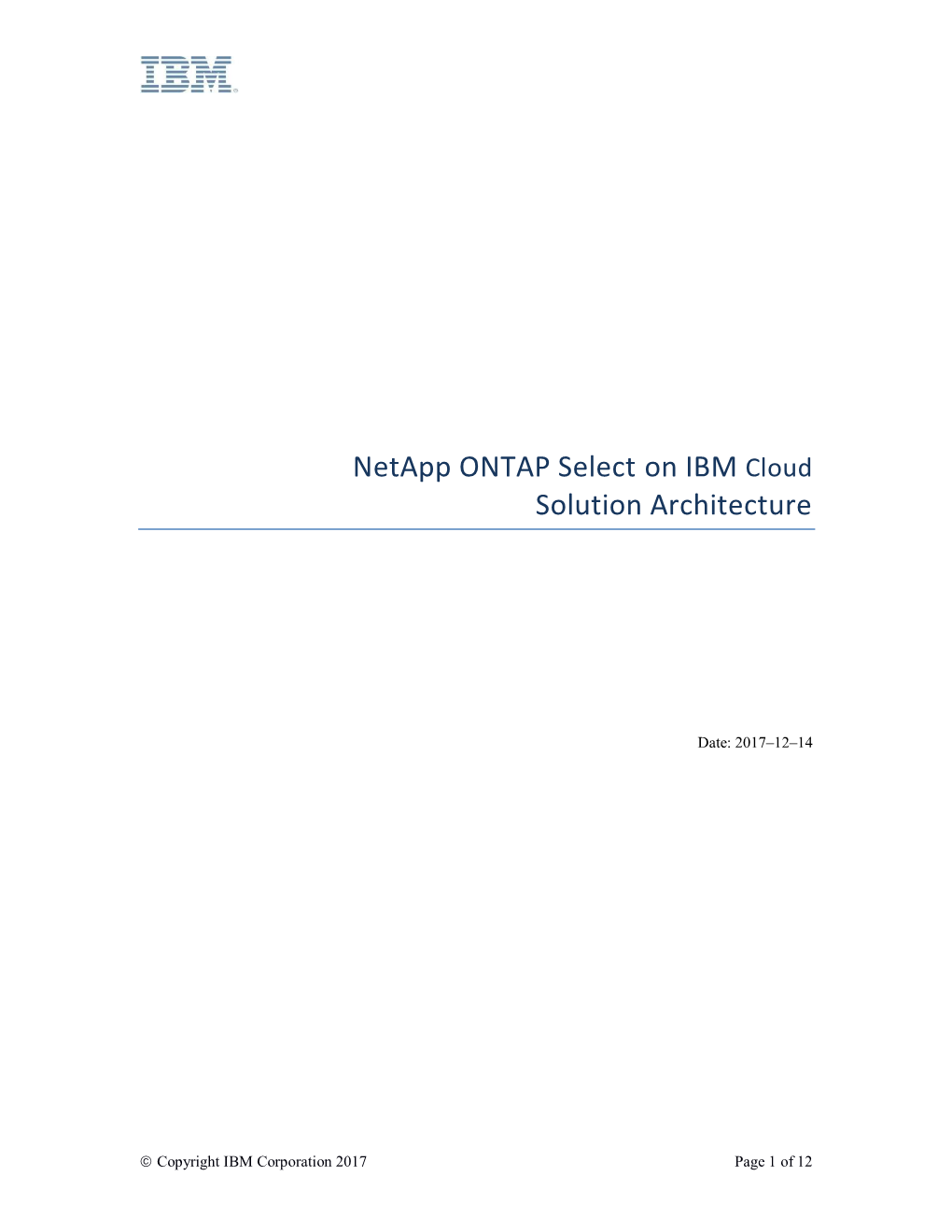 Netapp ONTAP Select on IBM Cloud Solution Architecture