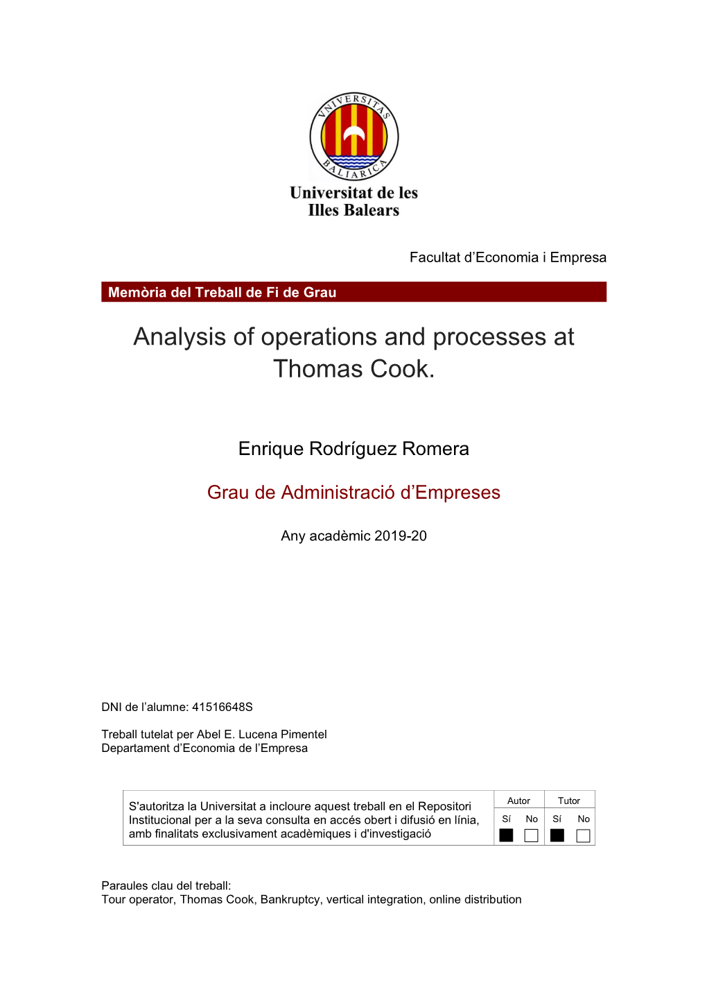 Analysis of Operations and Processes at Thomas Cook