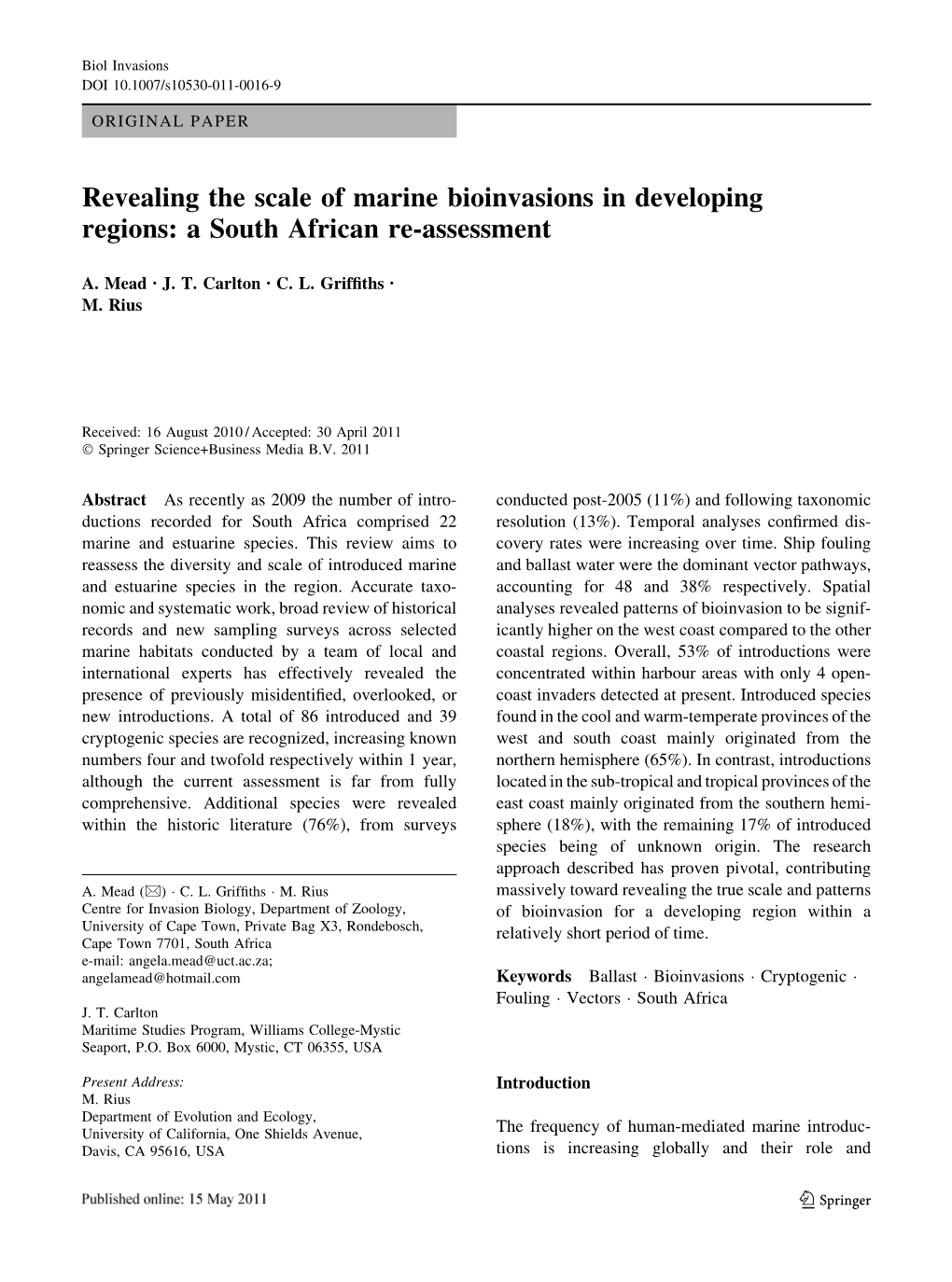 Revealing the Scale of Marine Bioinvasions in Developing Regions: a South African Re-Assessment
