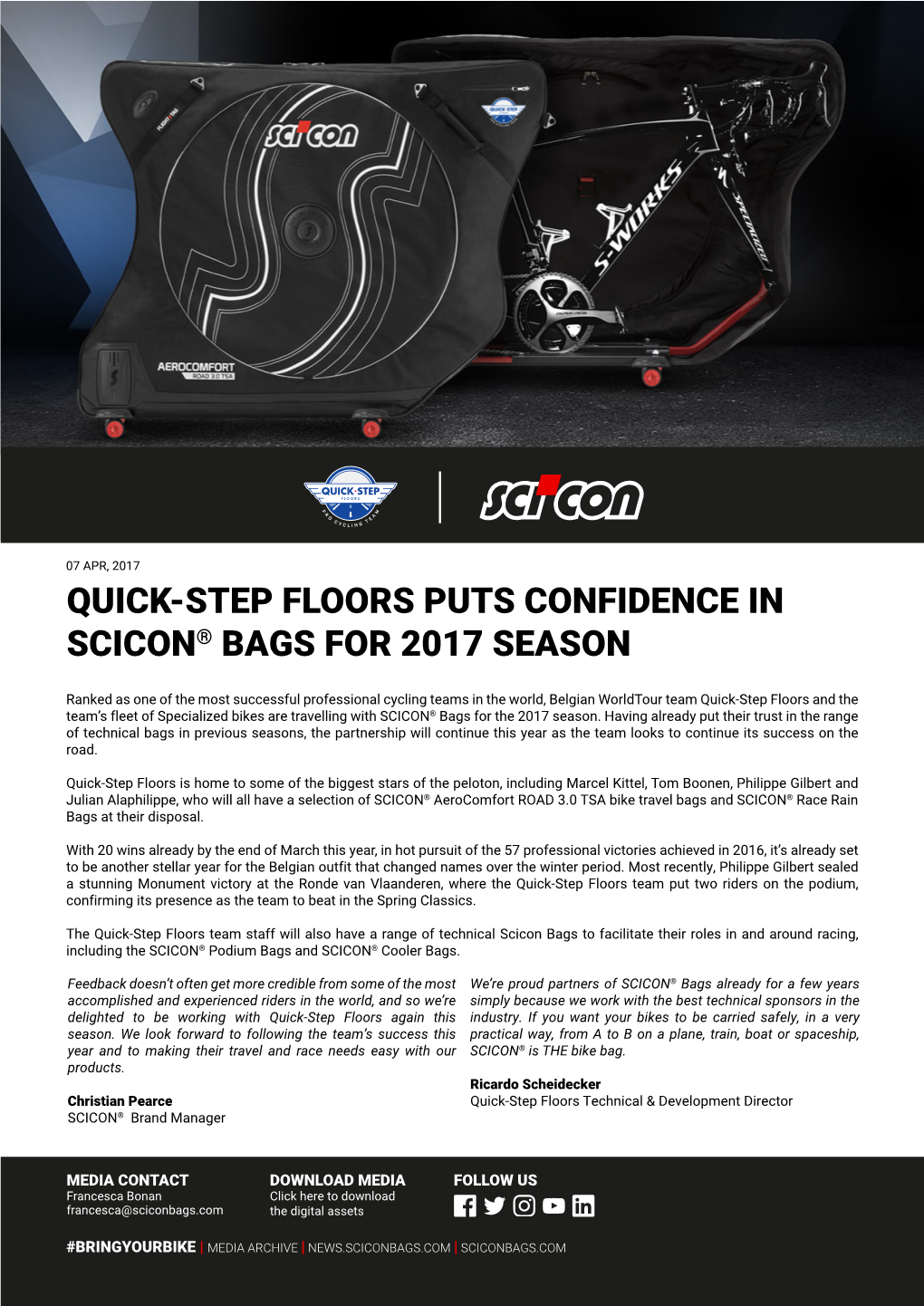 Quick-Step Floors Puts Confidence in Scicon® Bags for 2017 Season