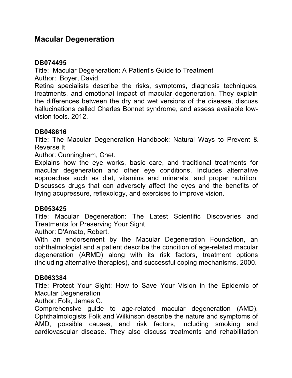 TBBS Recommended Reading: Macular Degeneration