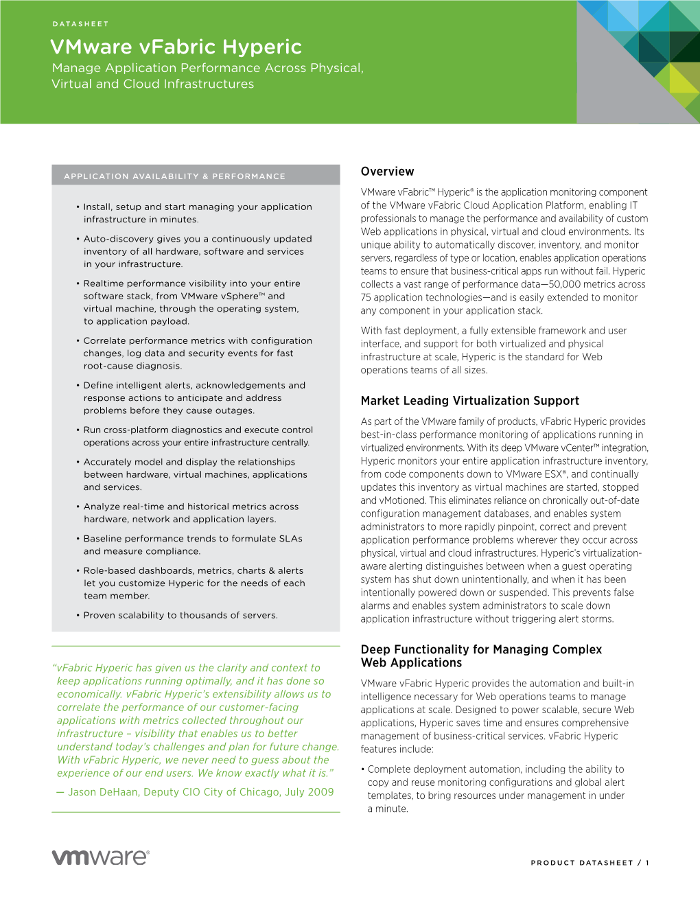 Vfabric Hyperic Datasheet: Vmware, Inc