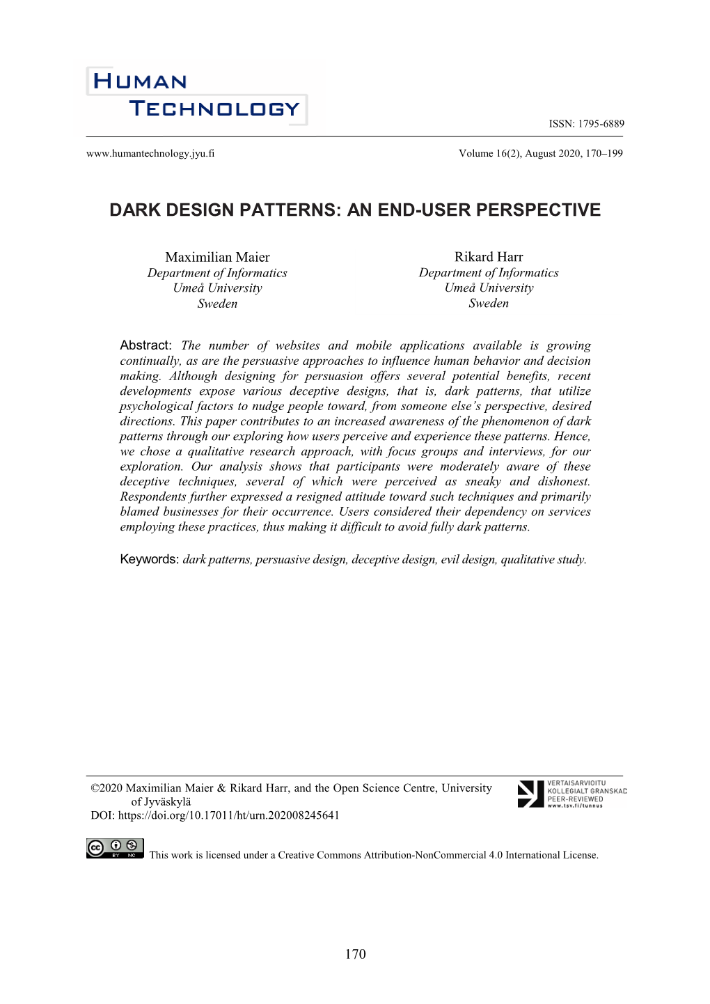 Dark Design Patterns: an End User Perspective