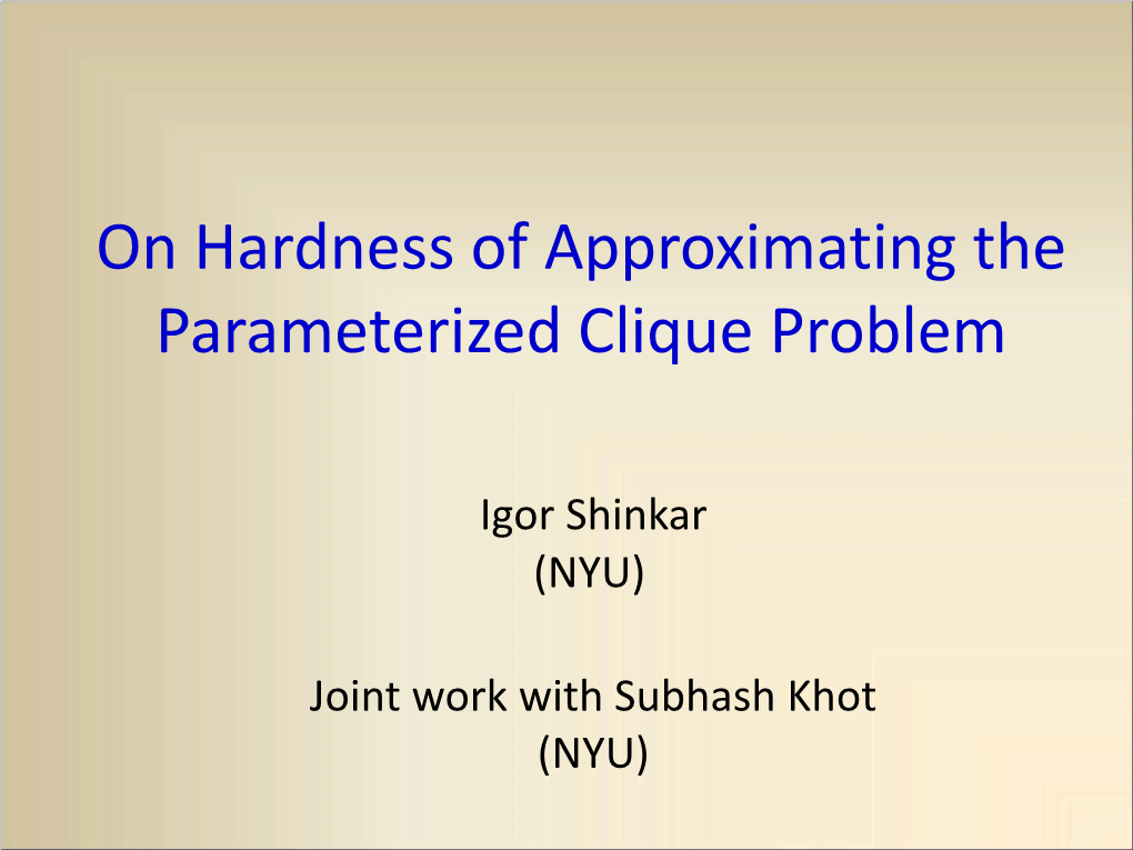 On Hardness of Approximating the Parameterized Clique Problem