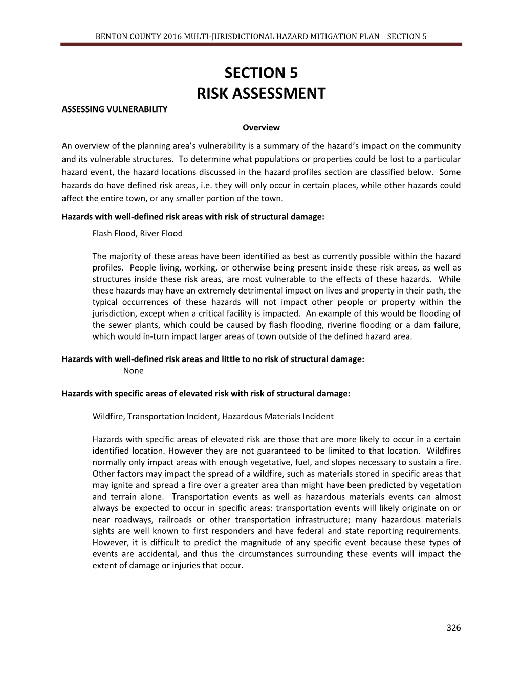 Benton County 2016 Multi-Jurisdictional Hazard Mitigation Plan Section 5