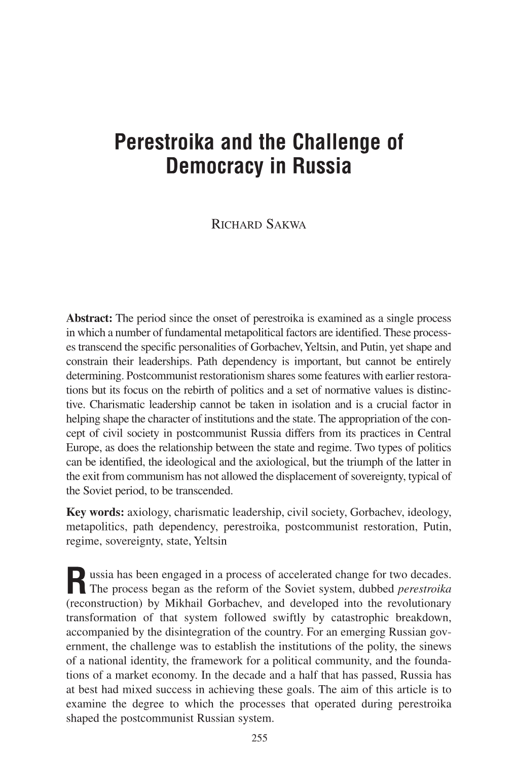 Perestroika and the Challenge of Democracy in Russia