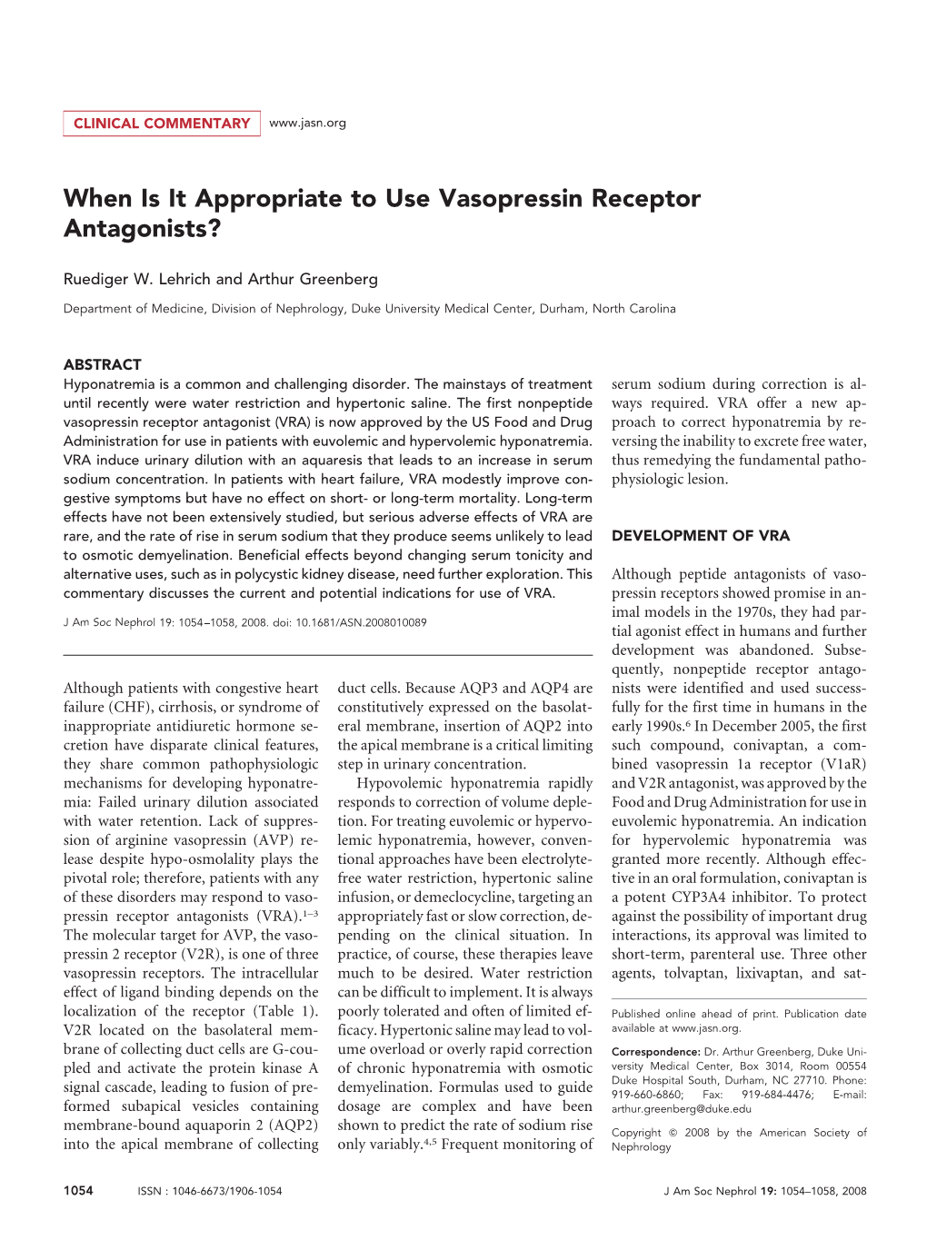 When Is It Appropriate to Use Vasopressin Receptor Antagonists?