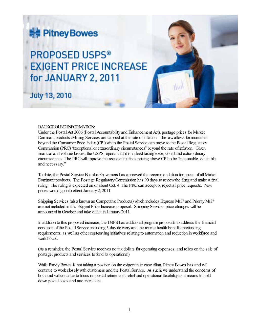 Proposed USPS Exigent Price Increase
