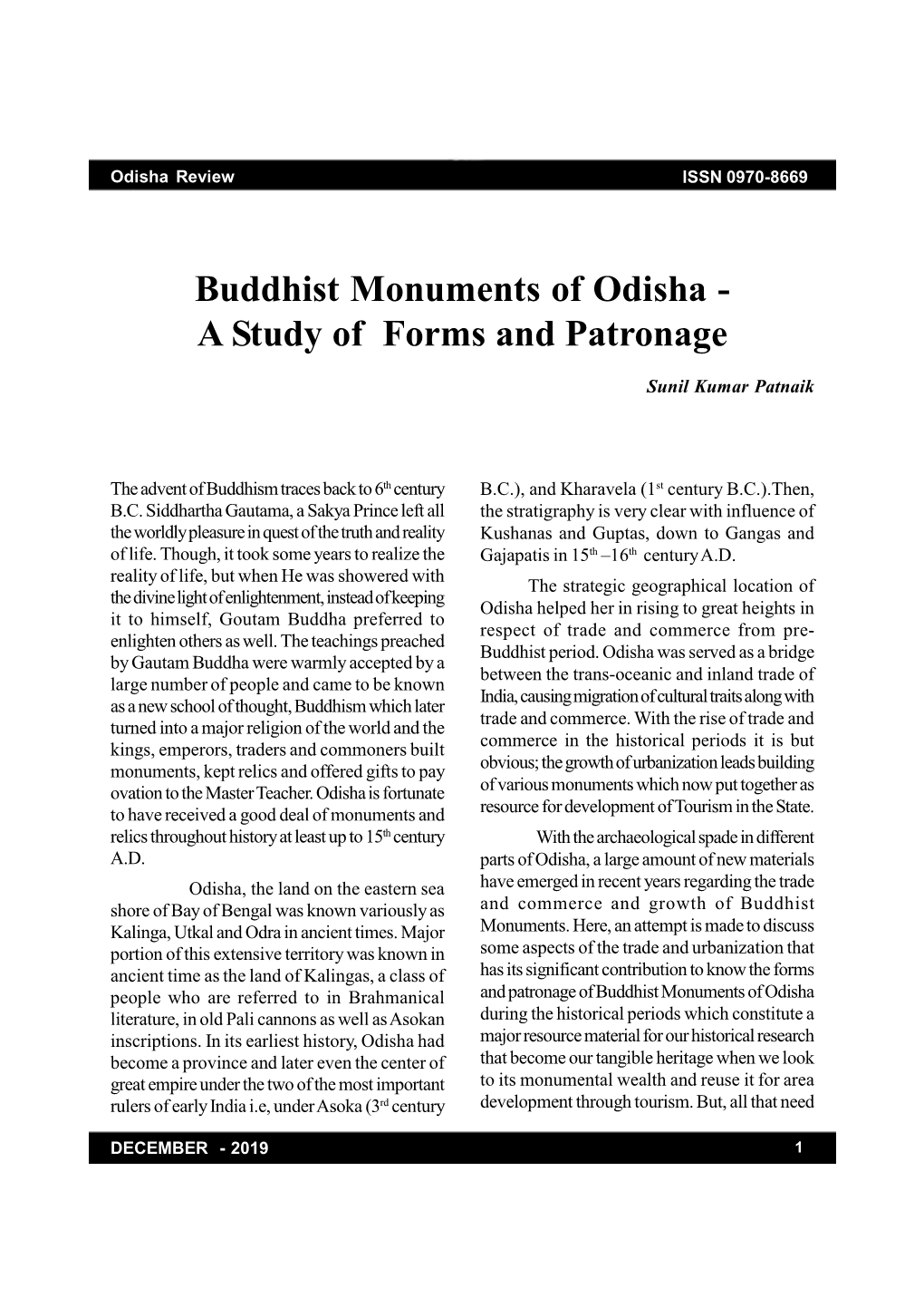 Buddhist Monuments of Odisha - a Study of Forms and Patronage