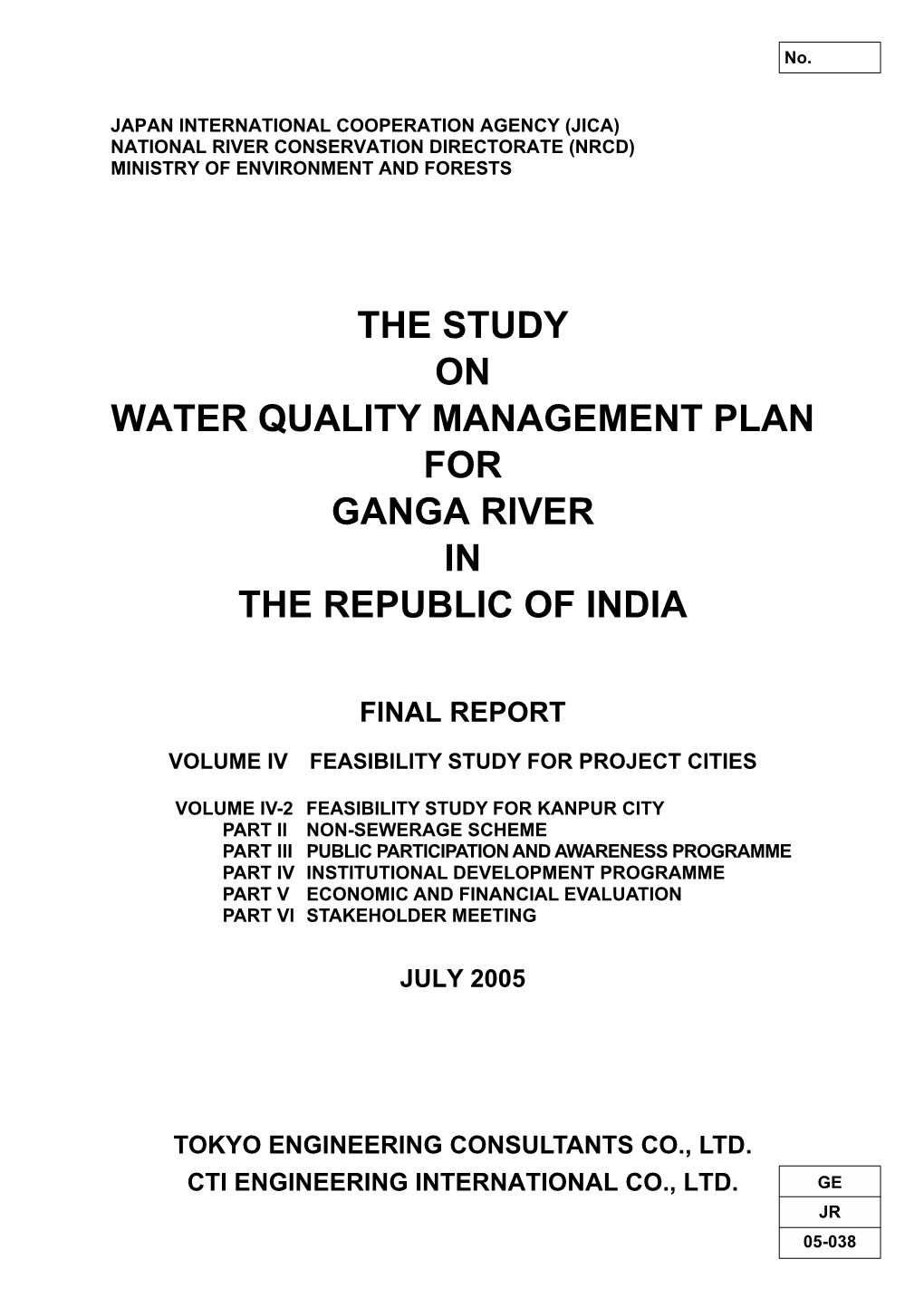 The Study on Water Quality Management Plan for Ganga River in the Republic of India