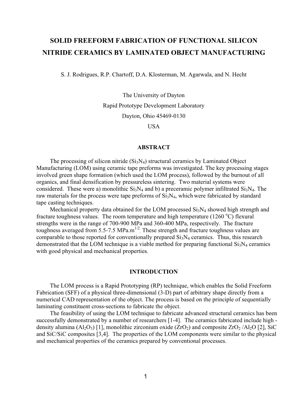 Solid Freeform Fabrication of Functional Silicon Nitride Ceramics by Laminated Object Manufacturing