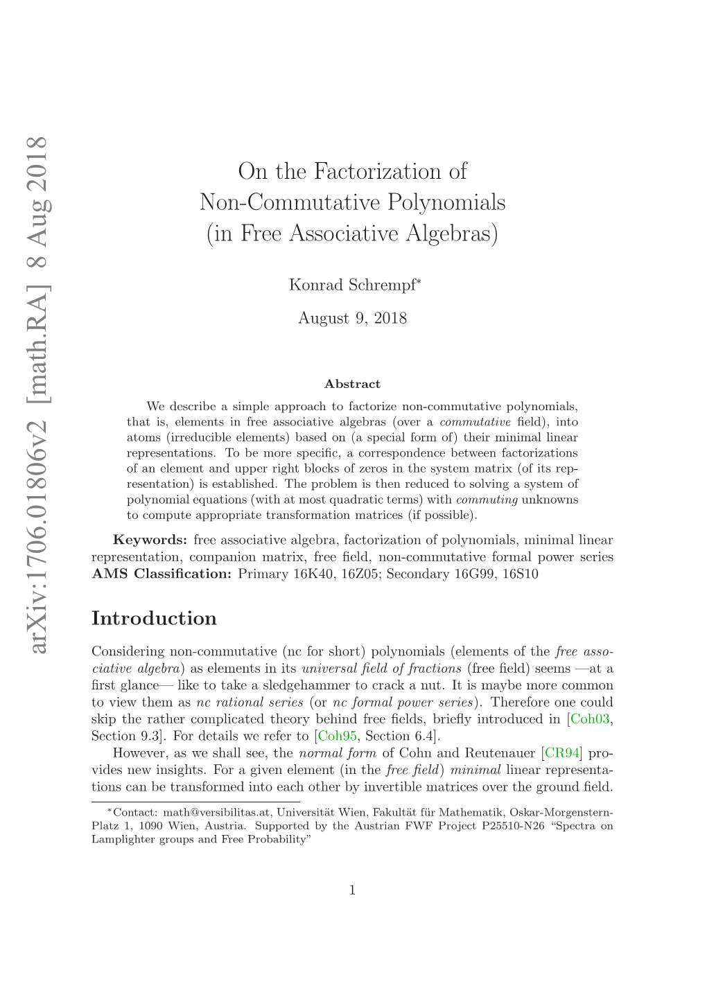 On the Factorization of Non-Commutative Polynomials (In