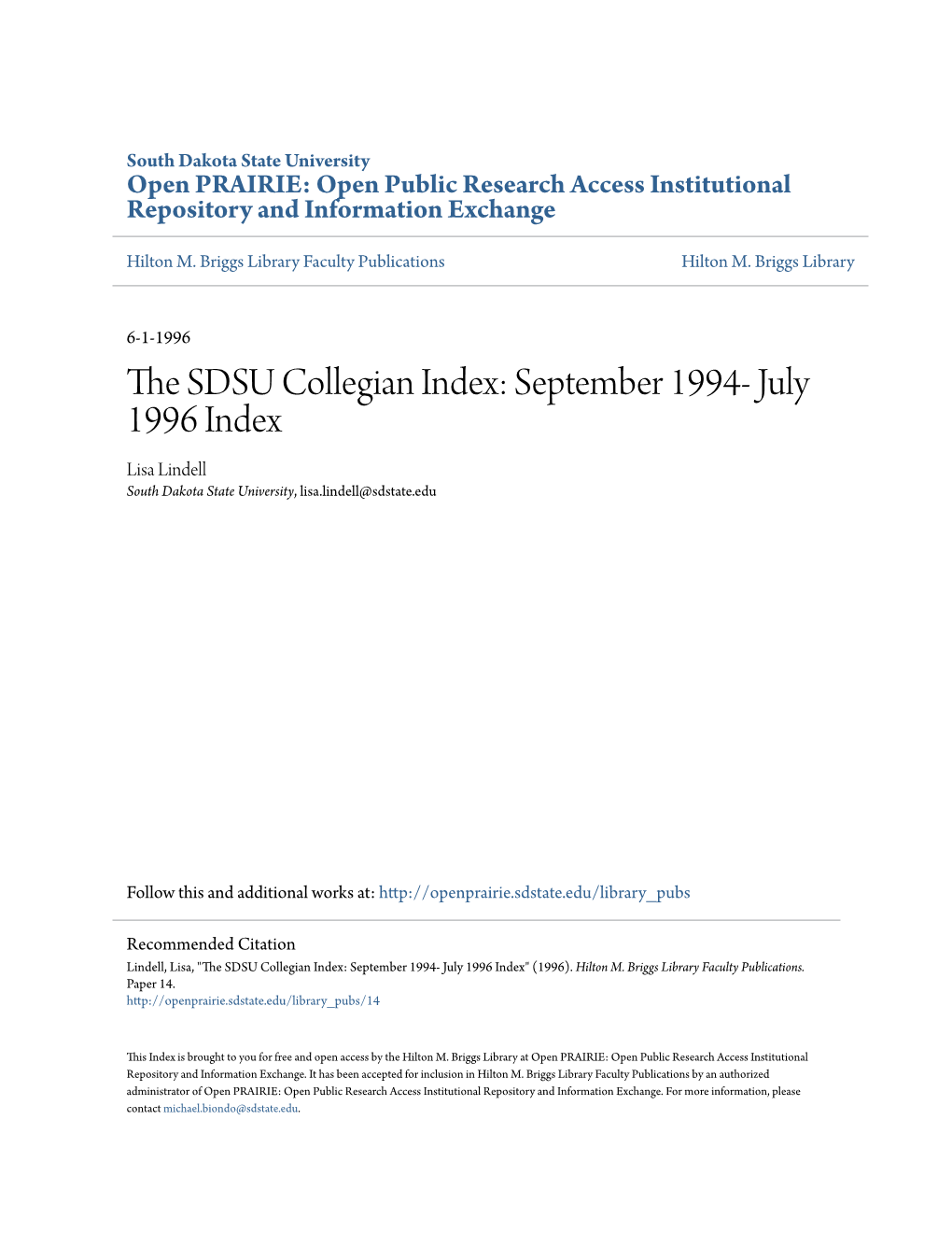 The SDSU Collegian Index: September 1994