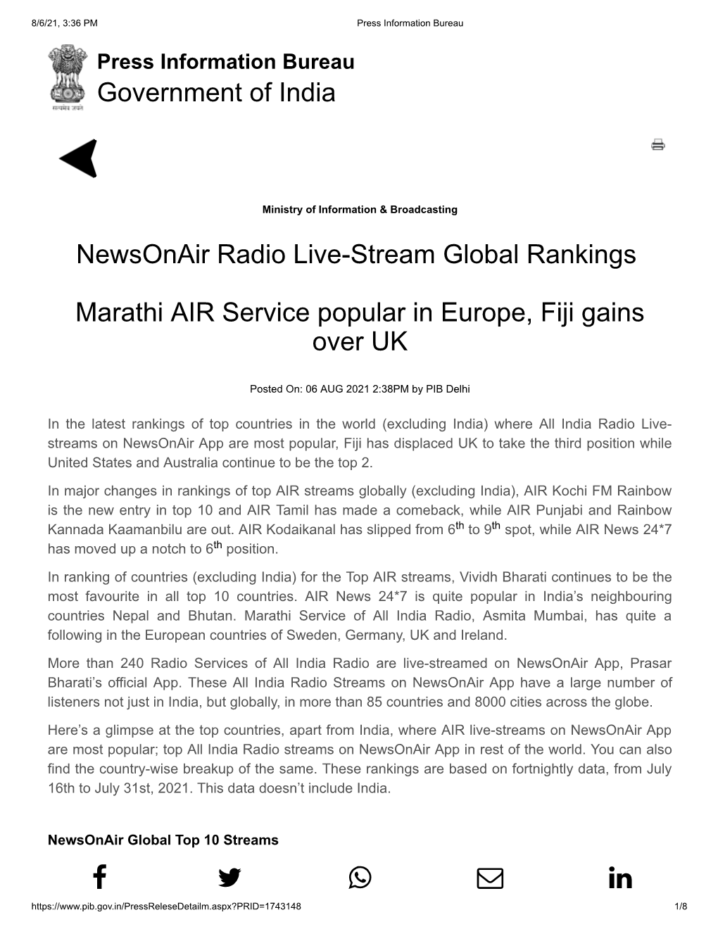 Newsonair Radio Live-Stream Global Rankings Marathi AIR Service