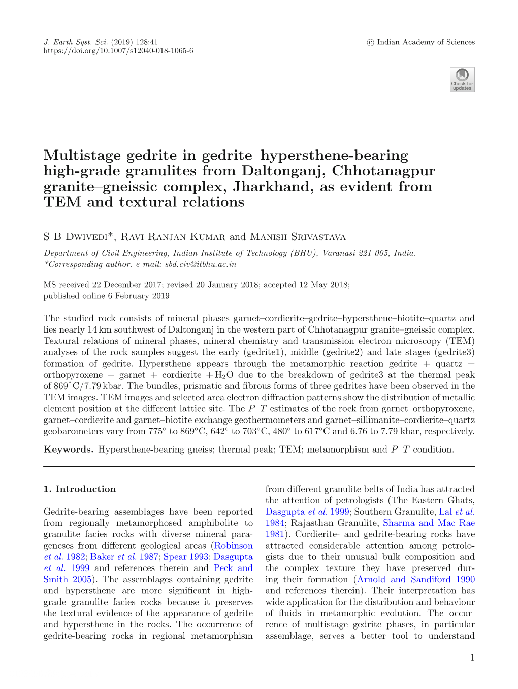 Multistage Gedrite in Gedrite–Hypersthene-Bearing High-Grade