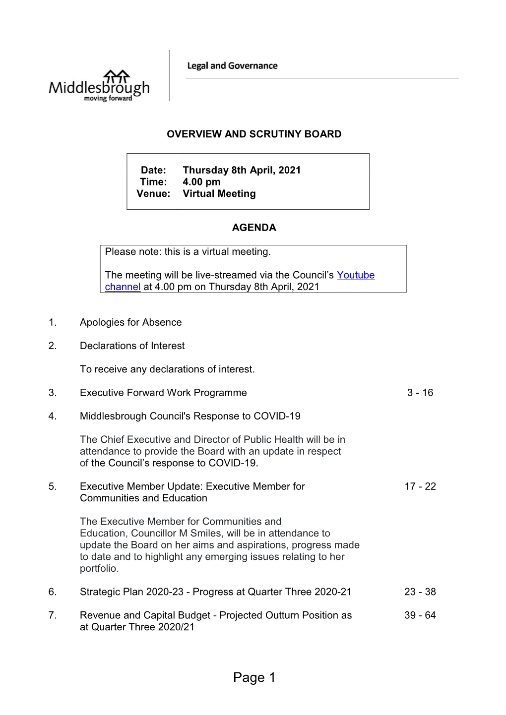 (Public Pack)Agenda Document for Overview and Scrutiny Board, 08/04