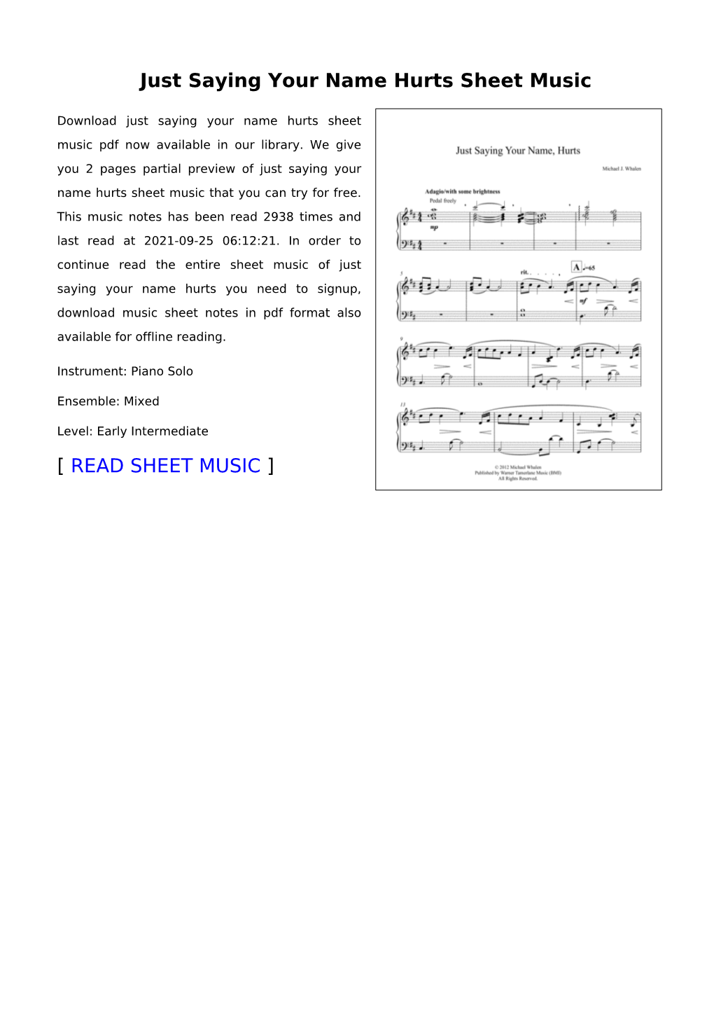 Just Saying Your Name Hurts Sheet Music