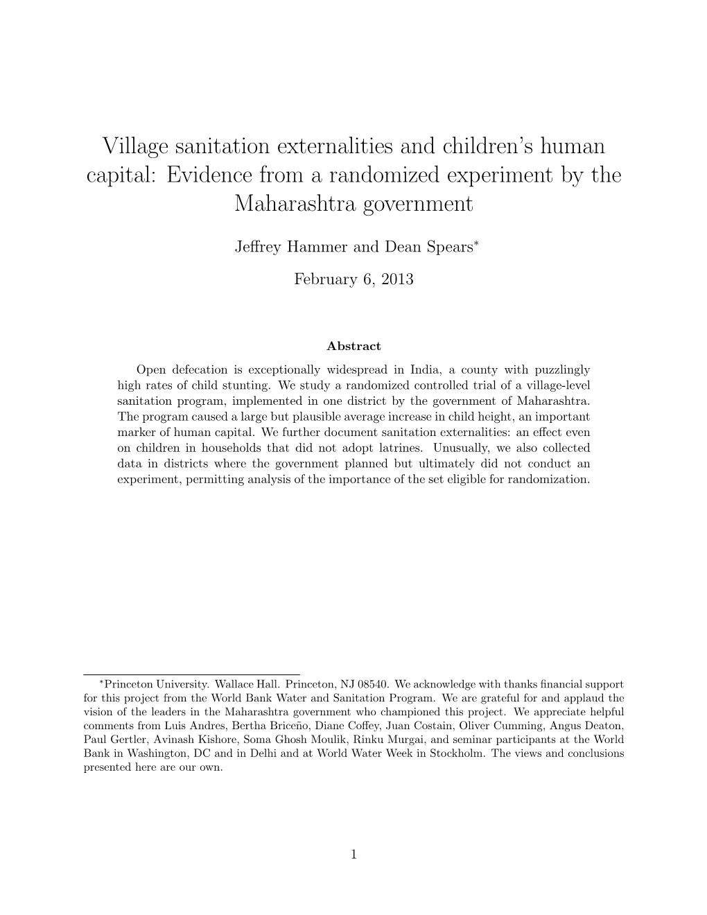 Village Sanitation Externalities and Children's Human Capital