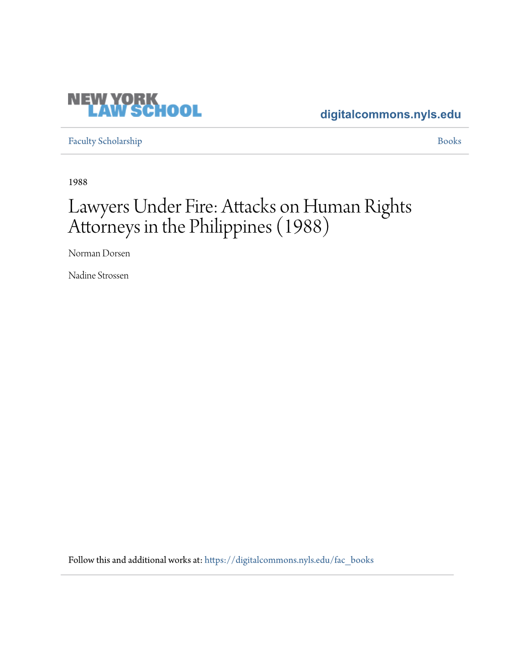 Attacks on Human Rights Attorneys in the Philippines (1988) Norman Dorsen