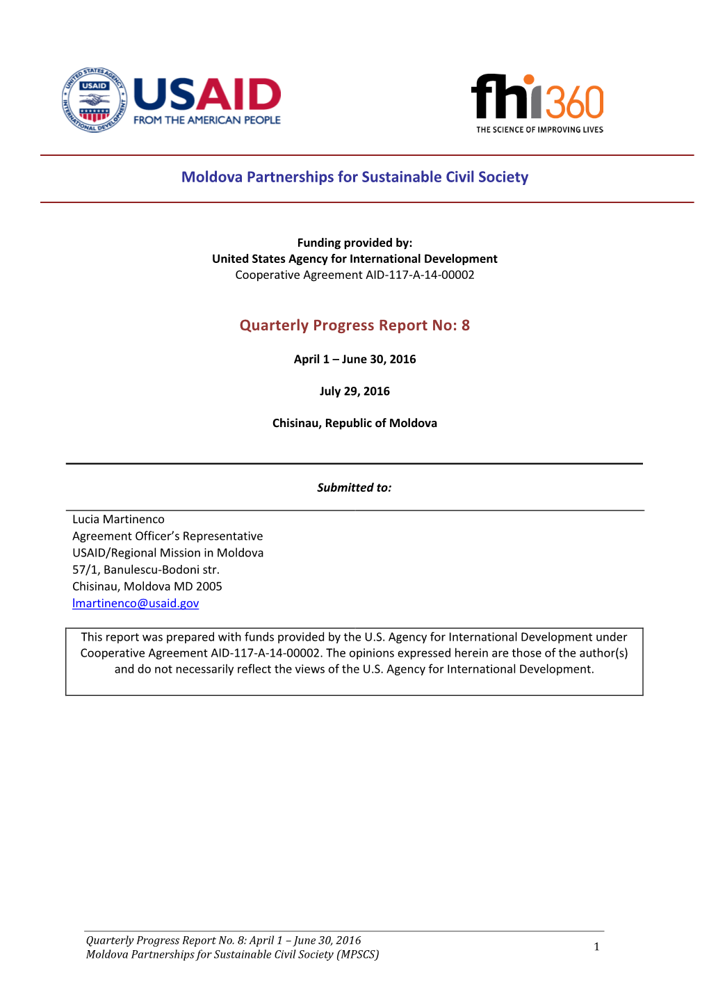 Moldova Partnerships for Sustainable Civil Society Quarterly