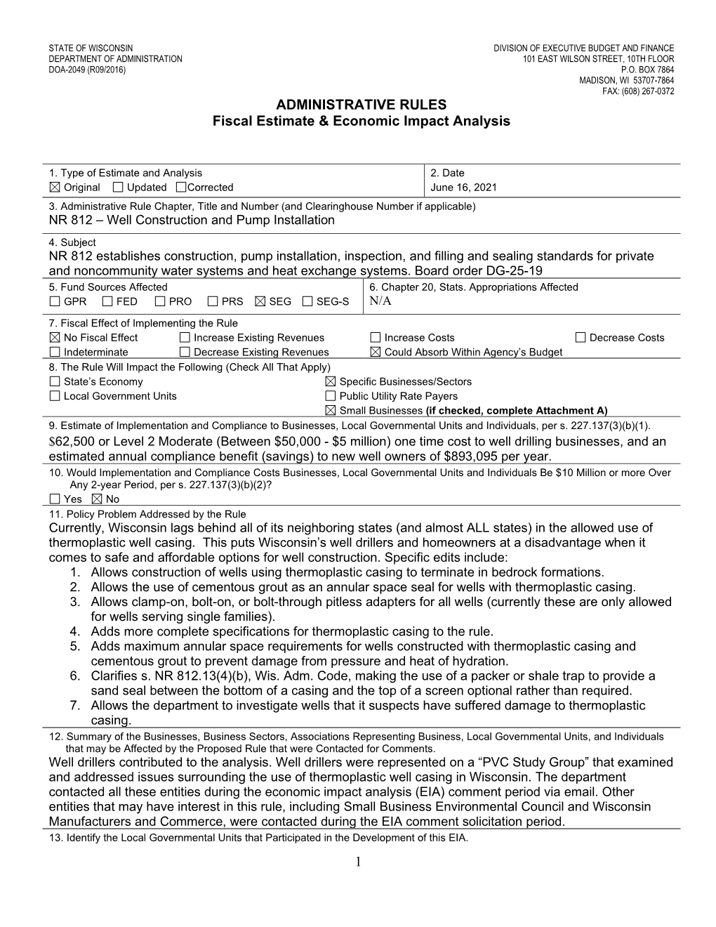 DG-25-19 Fiscal Estimate & Economic Impact Analysis