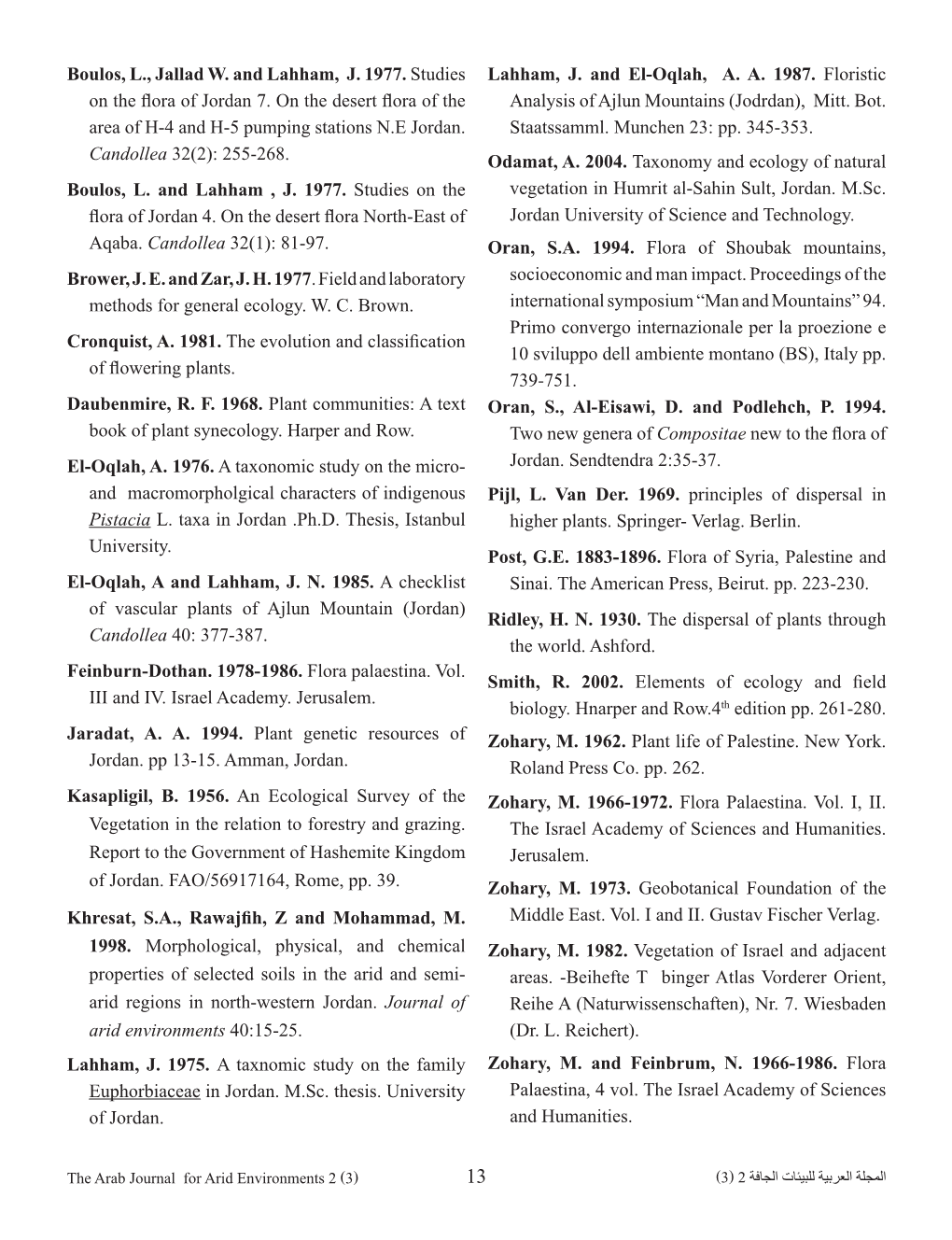 Boulos, L., Jallad W. and Lahham, J. 1977. Studies on the Flora of Jordan