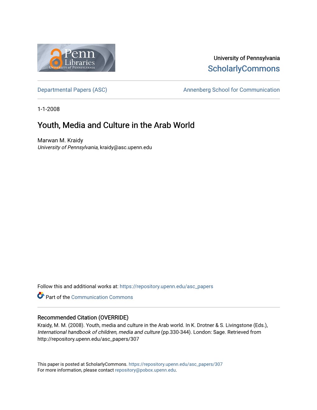 Youth, Media and Culture in the Arab World