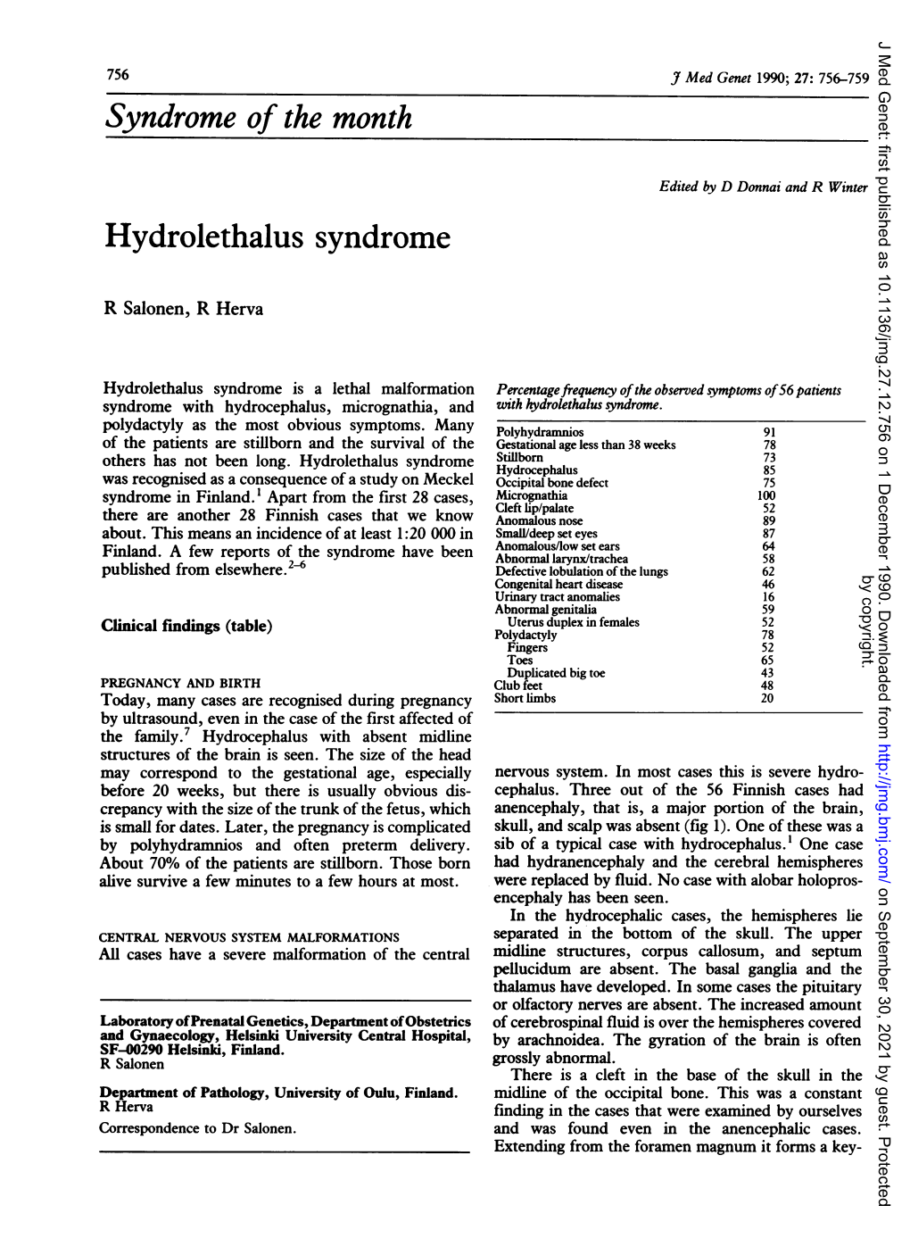 Syndrome of the Month Hydrolethalus Syndrome