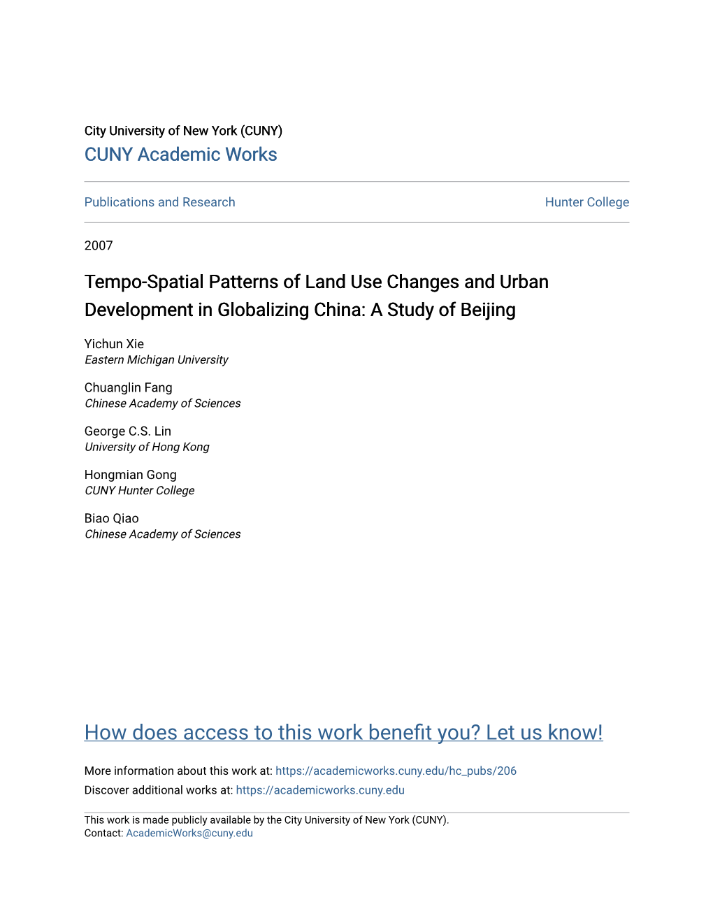 Tempo-Spatial Patterns of Land Use Changes and Urban Development in Globalizing China: a Study of Beijing