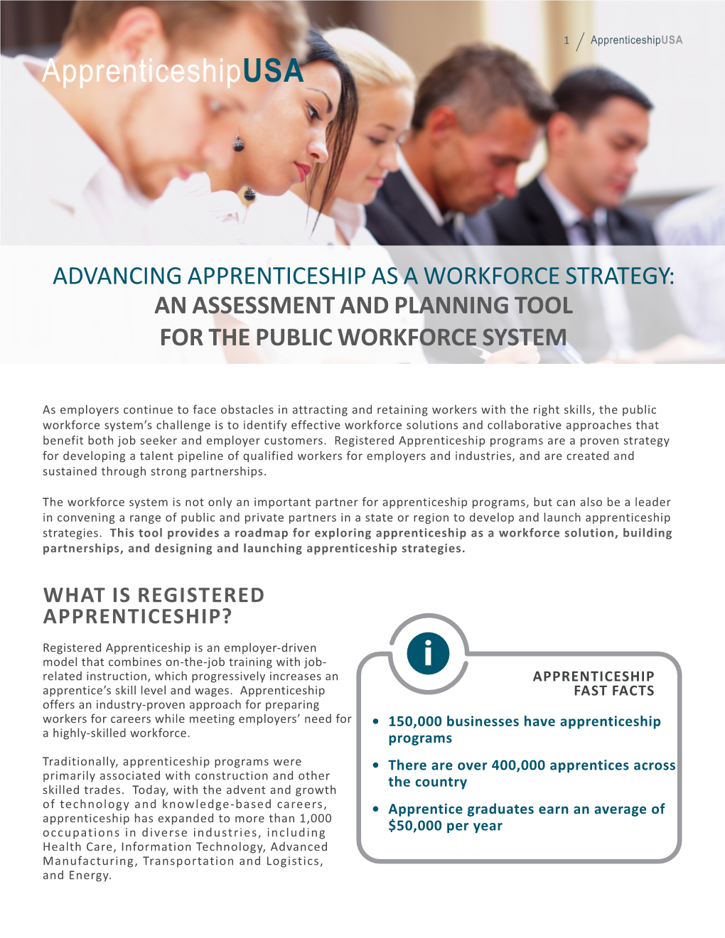 Advancing Apprenticeship As a Workforce Strategy: an Assessment and Planning Tool for the Public Workforce System