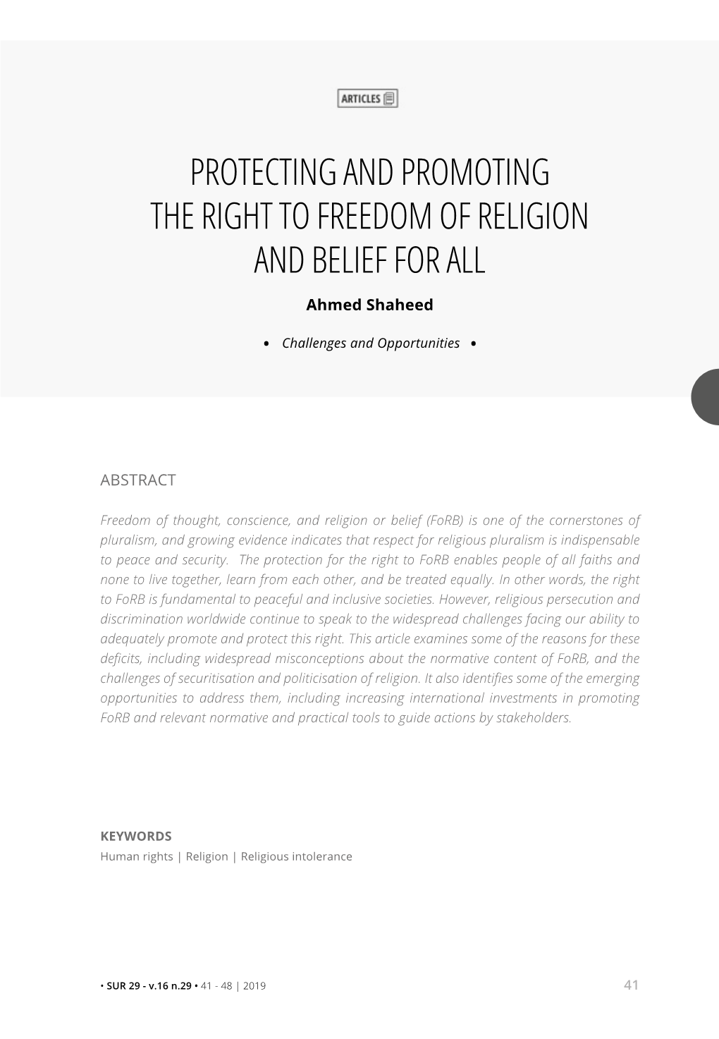 Protecting and Promoting the Right to Freedom of Religion and Belief for All