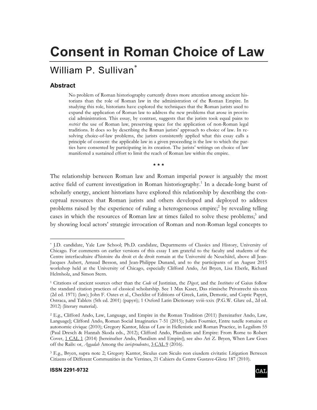 Consent in Roman Choice of Law William P