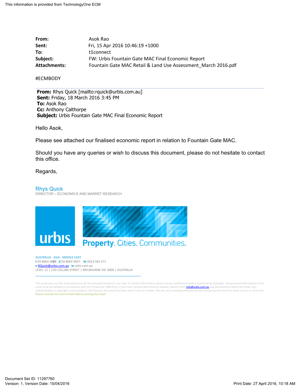 Urbis Fountain Gate MAC Final Economic Report Attachments: Fountain Gate MAC Retail & Land Use Assessment March 2016.Pdf