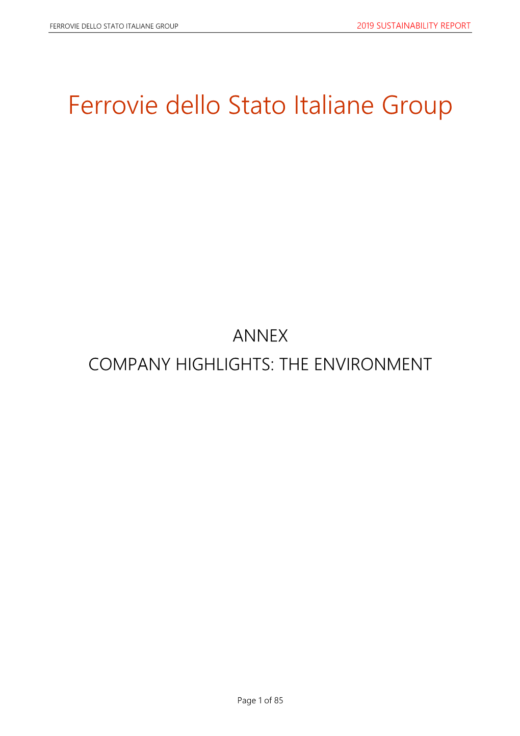 Ferrovie Dello Stato Italiane Group 2019 Sustainability Report